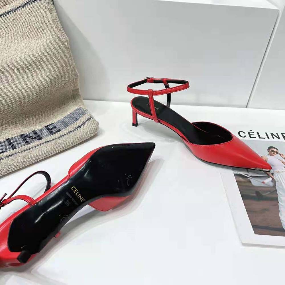 Celine o1bcso1str0724 Metal Toe Pump 50 Kidskin in Red Size US 8 / IT 38 - 5 Thumbnail