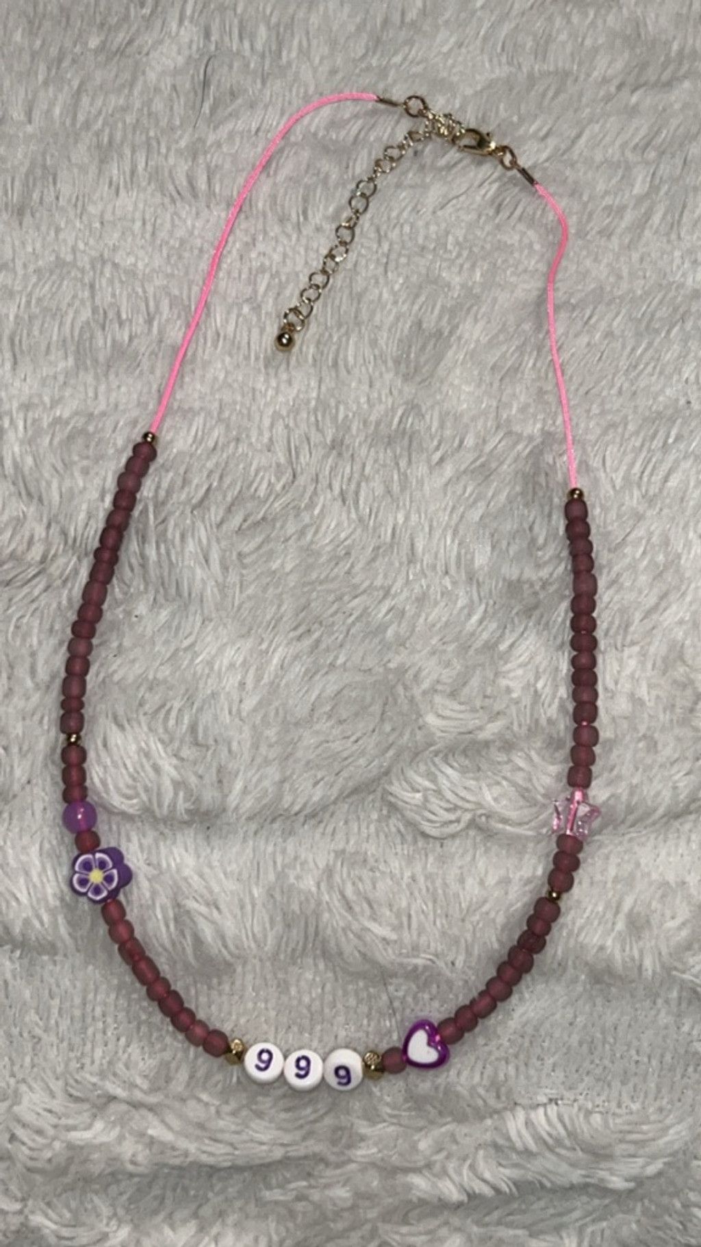 The Unbranded Brand Women's Unbranded Beaded '999' Necklace One Size Brown Pink Size ONE SIZE - 1 Thumbnail