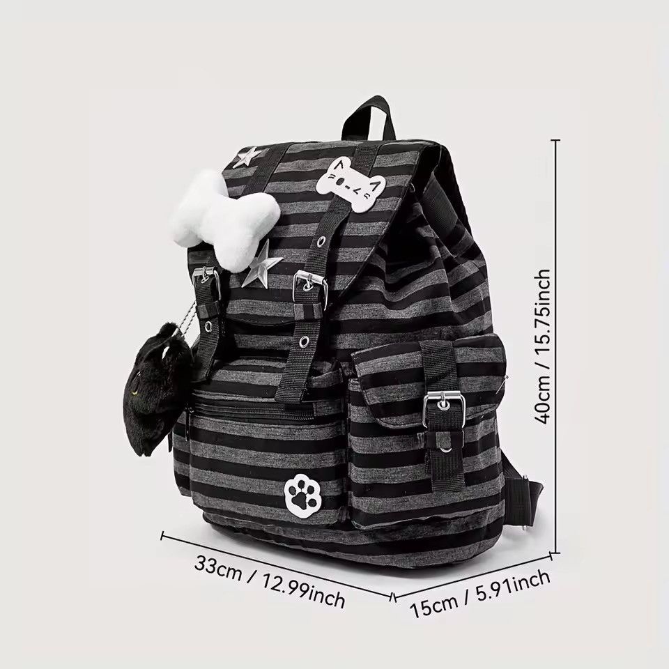 Japanese Brand 🖤💀 Y2K PUNK EMO Backpack - Black/Grey Stripe Size ONE SIZE - 8 Thumbnail