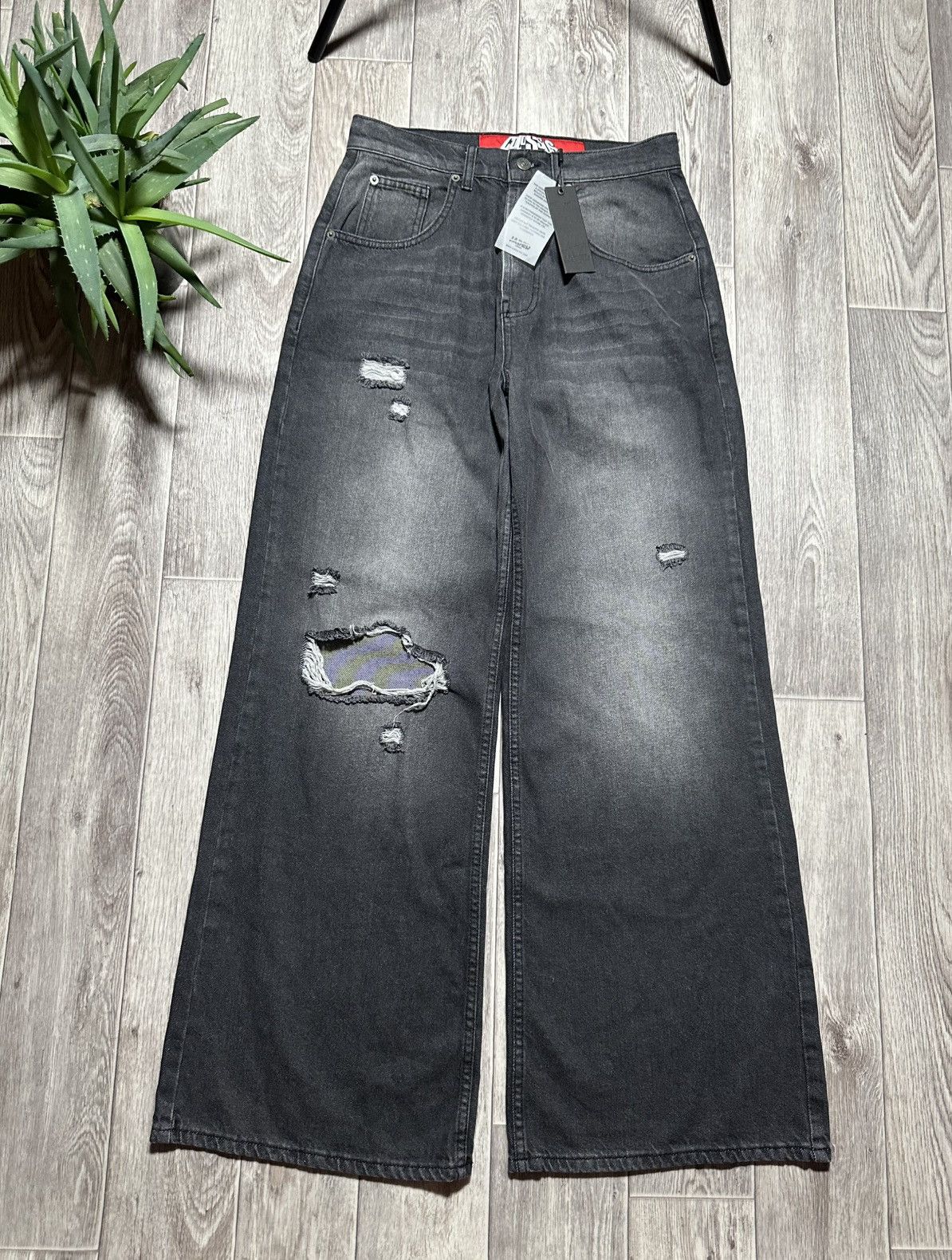 Jaded London Washed Black Colossus Flare Fit Ripped Jeans