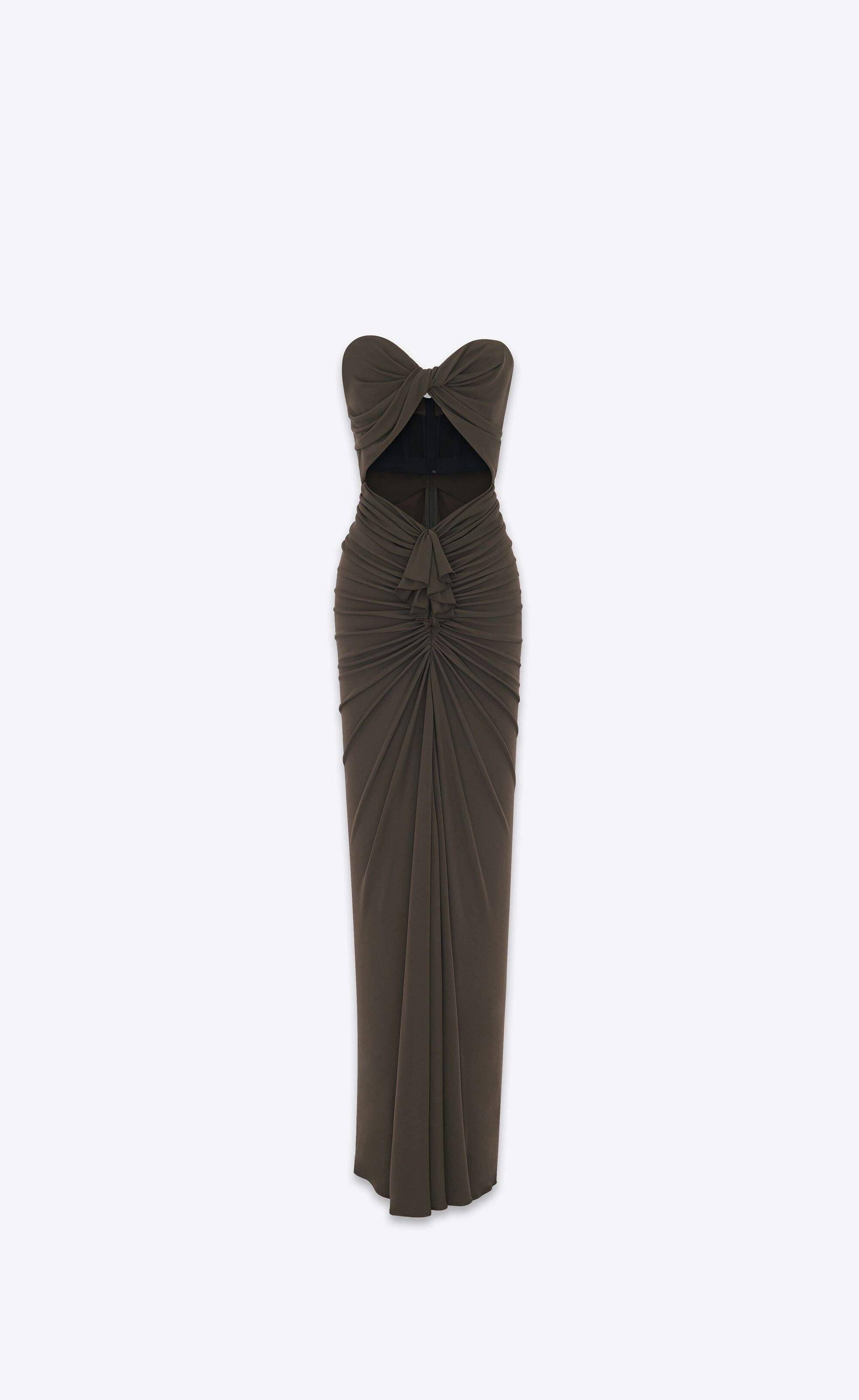 Saint Laurent Paris o1s1wg111024 Bustier Maxi Dress in Olive Green Size S / US 4 / IT 40 - 1 Thumbnail