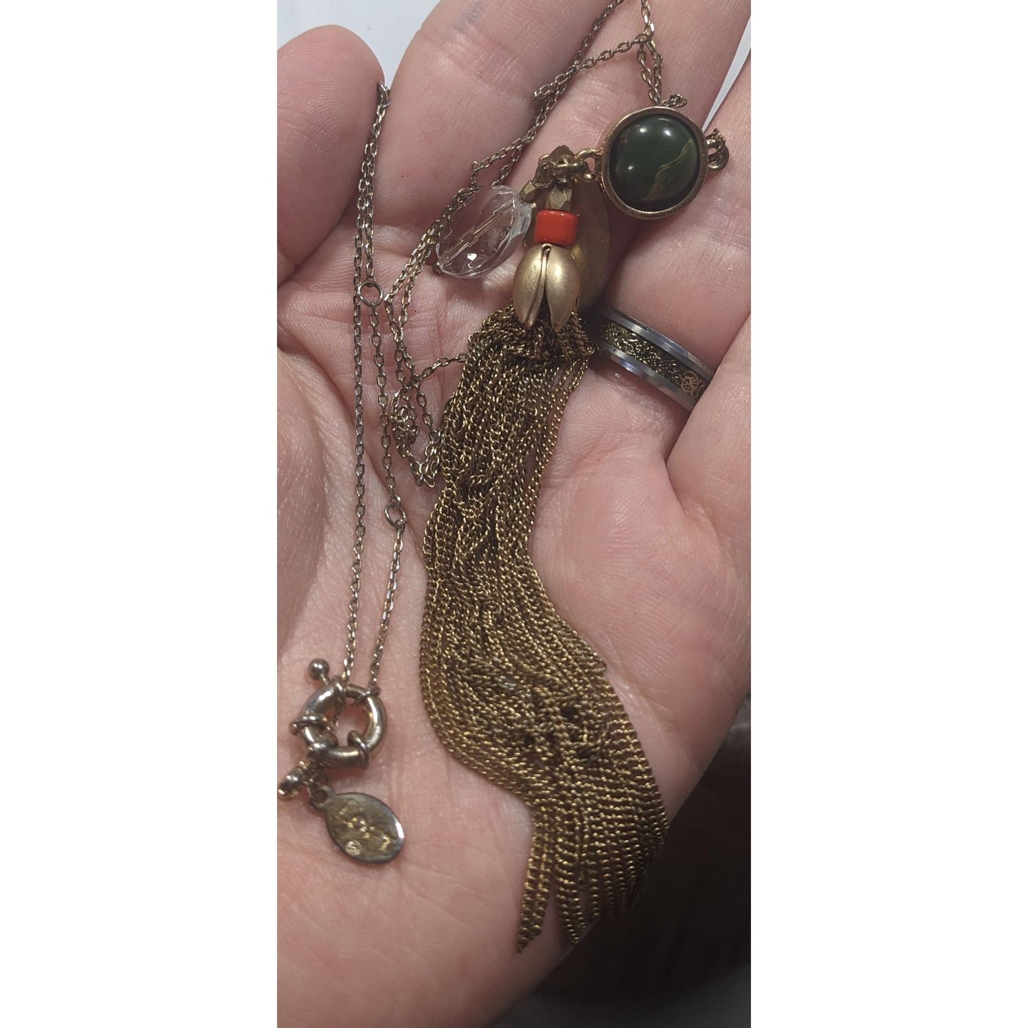 Loft Ann Taylor Loft Floral Green And Gold Tone Tassel Necklace Size ONE SIZE - 4 Thumbnail