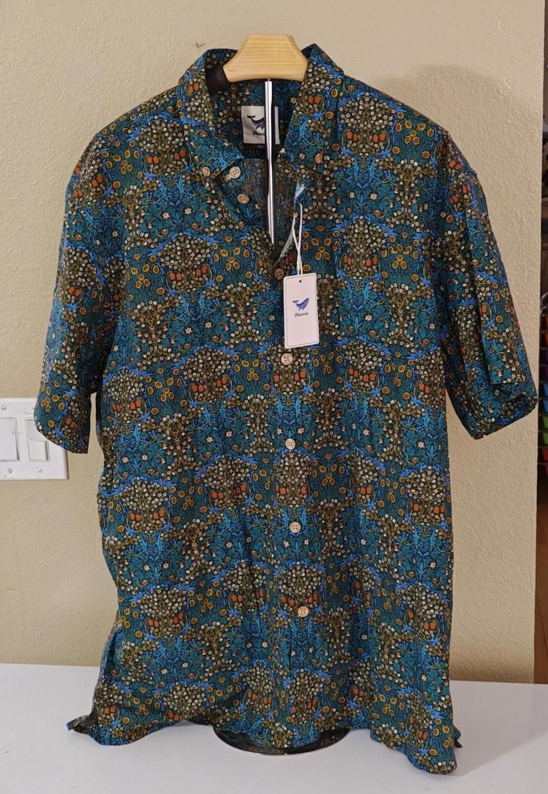 YUME YUME 1960s Yiume Men's Blue Floral Hawaiian Short Sleeve Shirt Size 48R - 1 Thumbnail