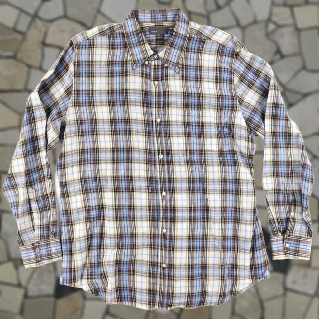 Vince Vince. Linen Plaid Long Sleeve Button Down Shirt Men's 2XL Size US XXL / EU 58 / 5 - 1 Thumbnail