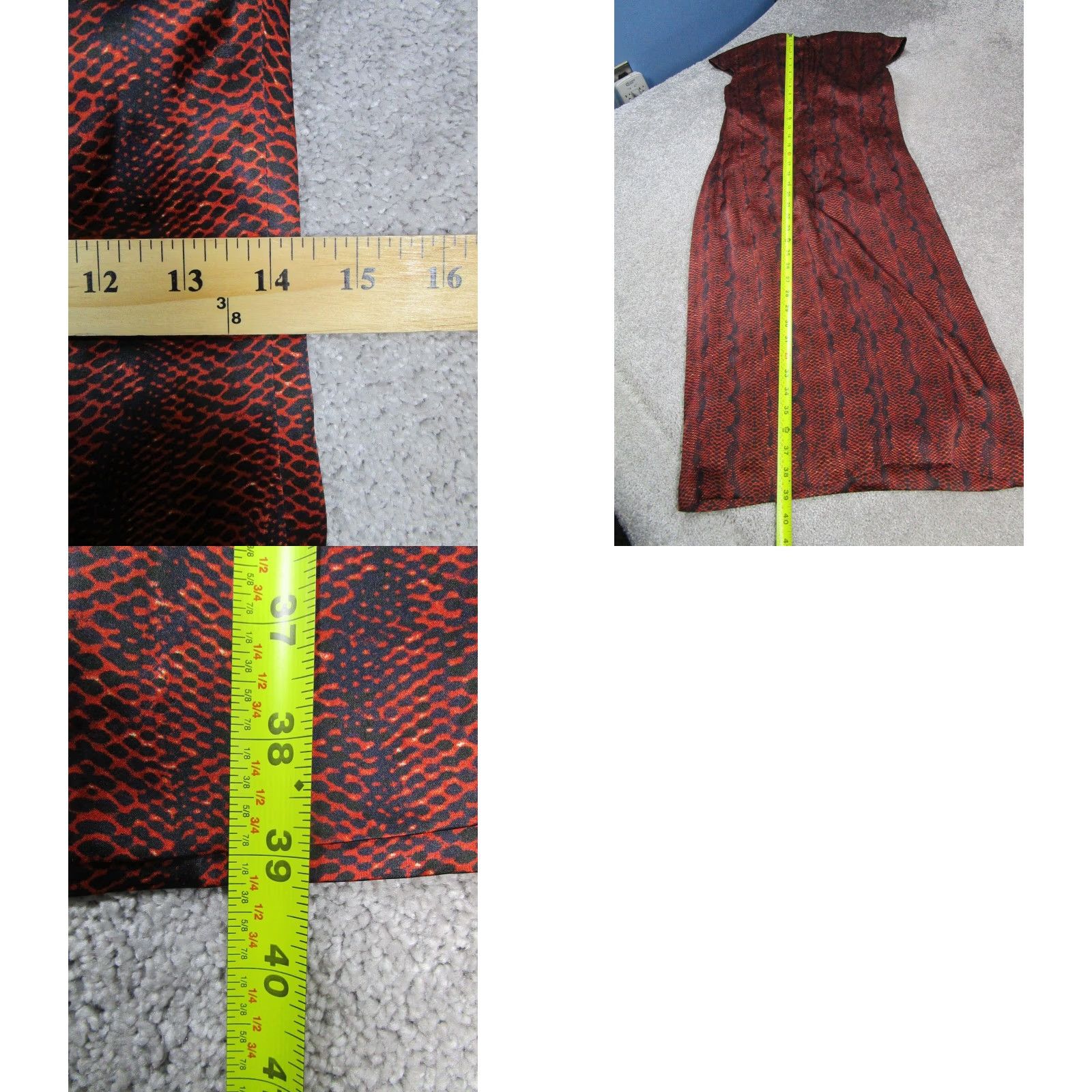 Vintage Hugo Boss Dress Womens 2 Red Satin Silk Knee Length A-Line Pencil Sheath 100% Silk Size XS / US 0-2 / IT 36-38 - 8 Thumbnail