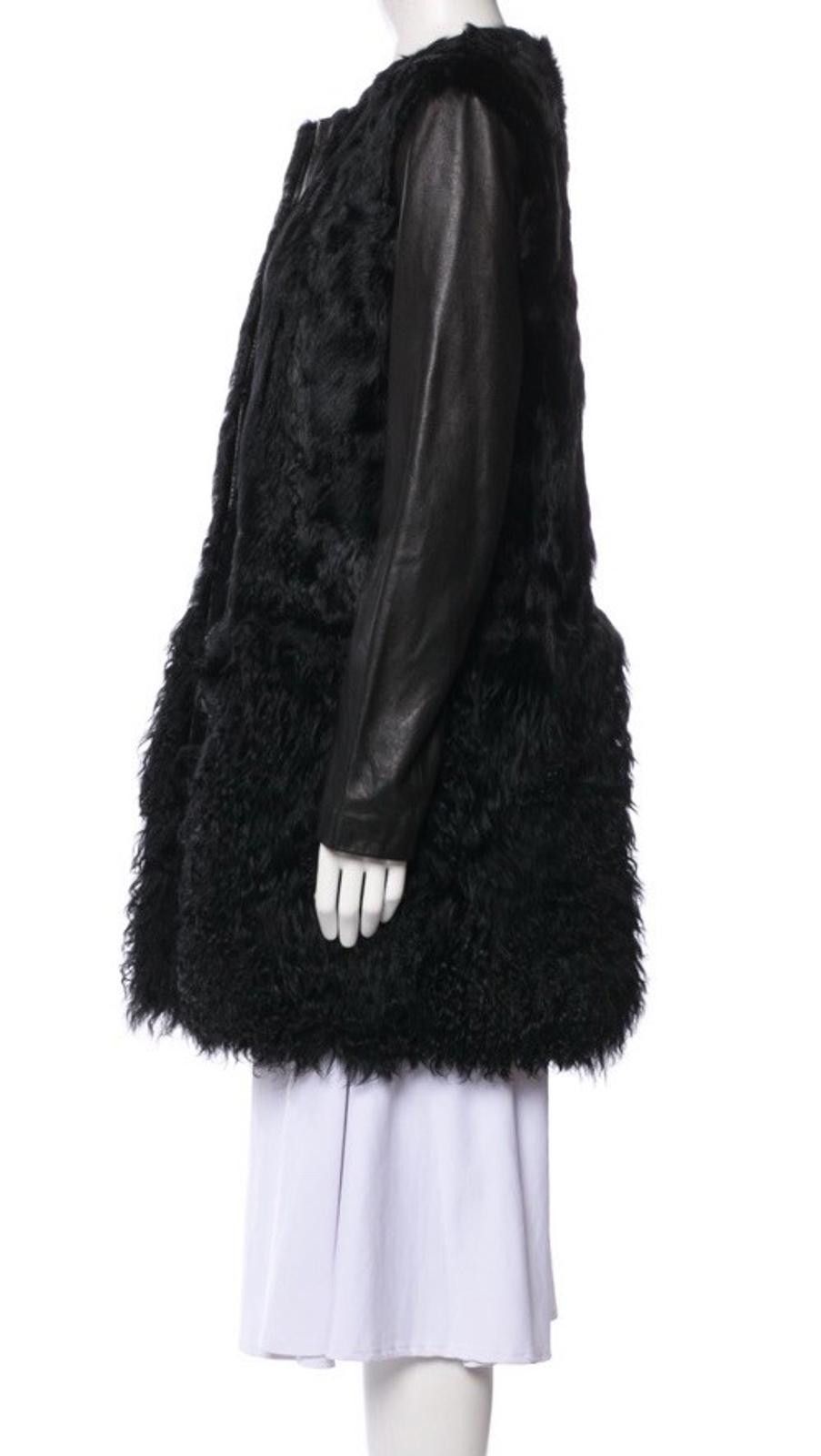 Majestic Maje Genuine Leather Genuine Fur Black Warm Coat Sz 38/S Size S / US 4 / IT 40 - 2 Thumbnail