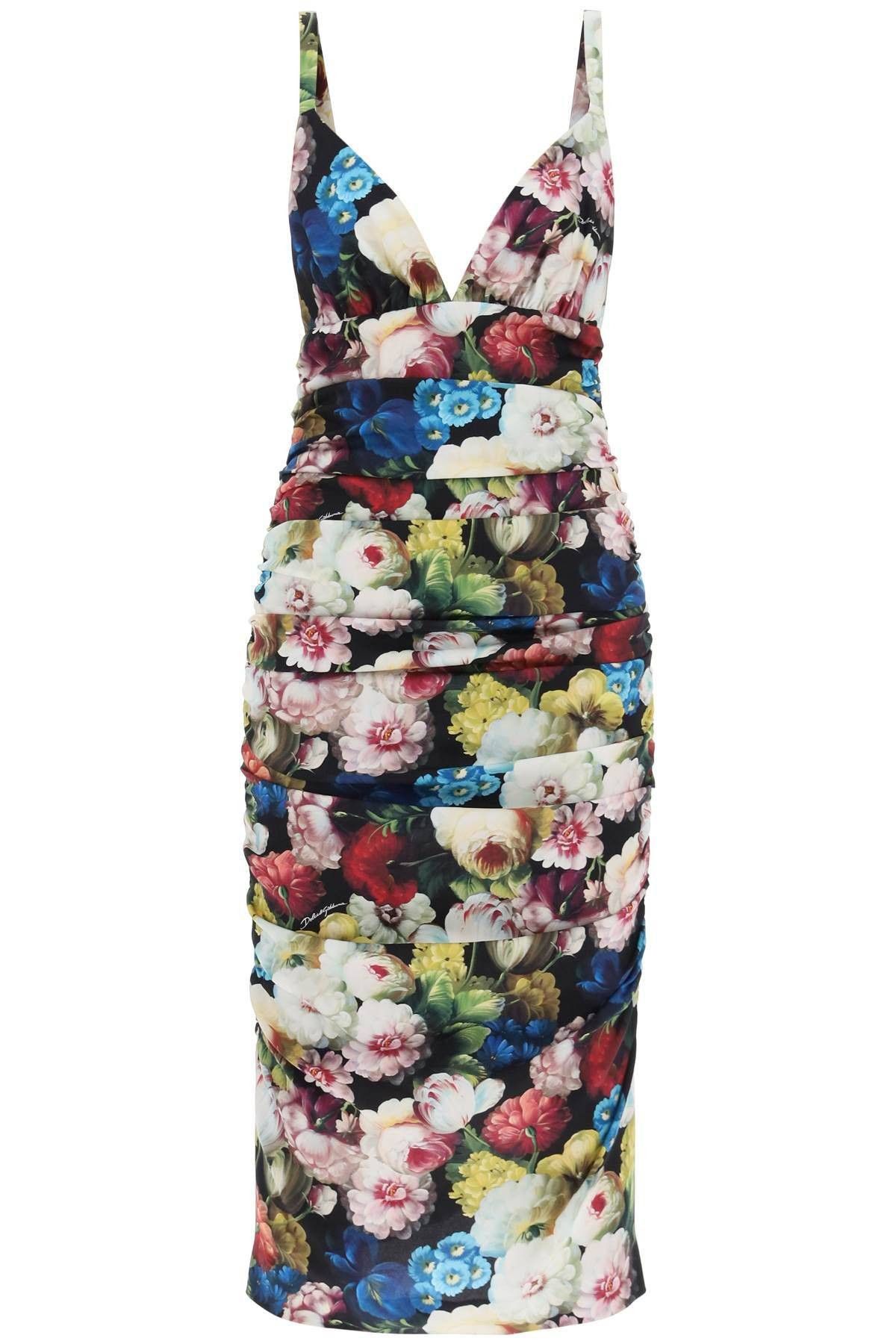 image of Dolce Gabbana Nocturnal Flower Draped Midi Dress Size Eu 44 For Women