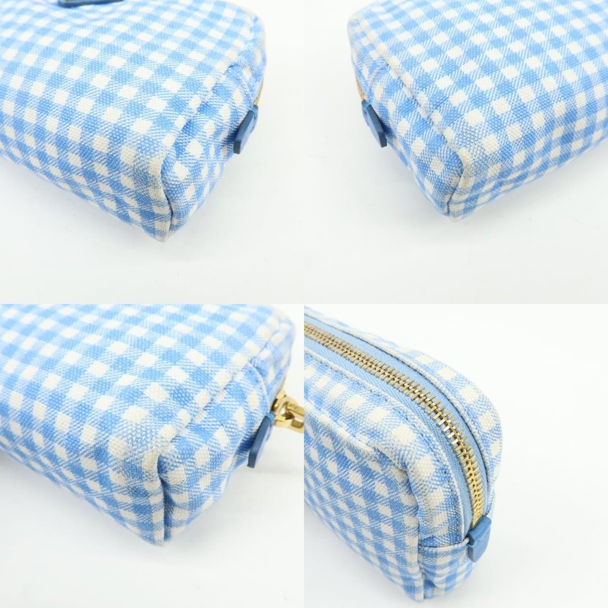 Prada Prada Gingham Canvas Cosmetic Pouch Blue Size ONE SIZE - 4 Thumbnail