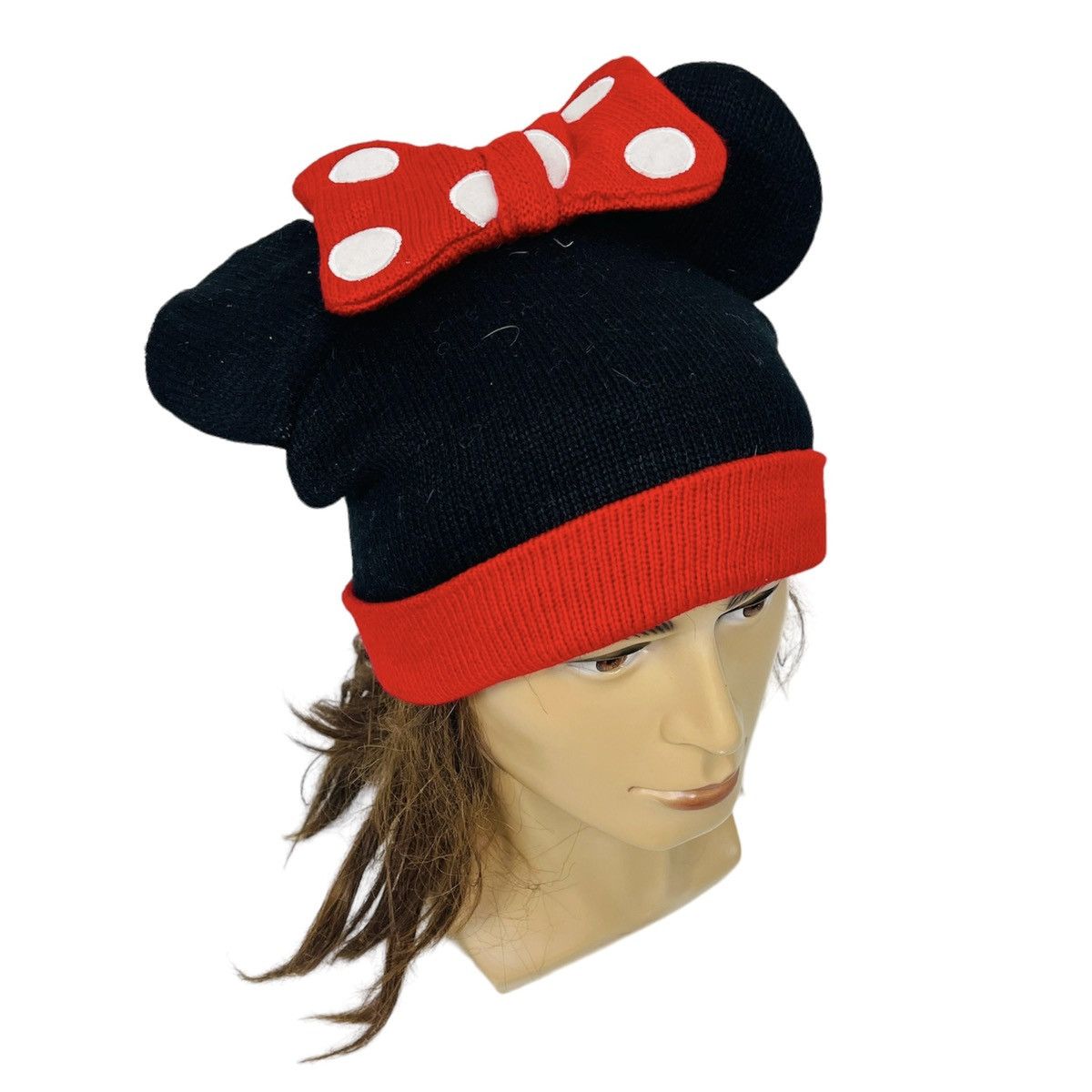 image of Disney x Hat Minnie Mouse Ear Beanie Hat in Black, Men's