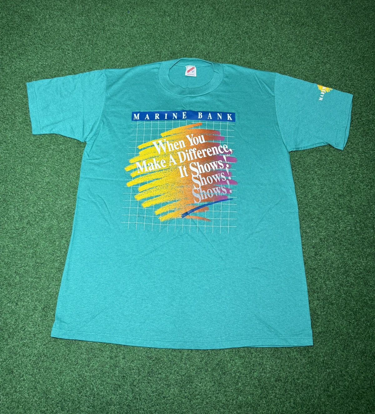 Jerzees When You Make A Difference It Shows Marine Bank 90s T Shirt Size US L / EU 52-54 / 3 - 1 Thumbnail