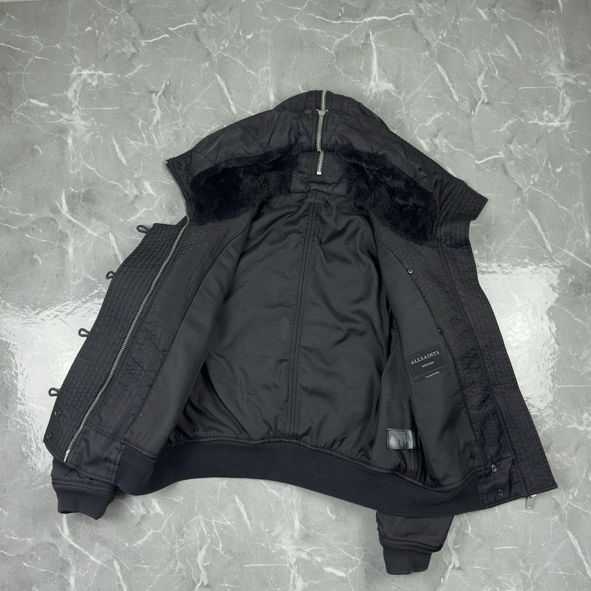 Allsaints All Saints Black Otis Bomber Jacket Size M Black Fur N-2b Size US S / EU 44-46 / 1 - 5 Thumbnail