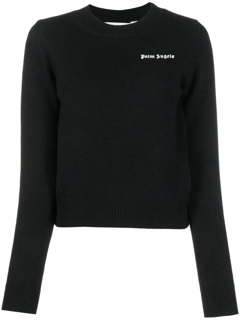 Palm Angels o1s22i1n0824 Cropped Crewneck Sweater in Black Size M / US 6-8 / IT 42-44 - 1 Thumbnail