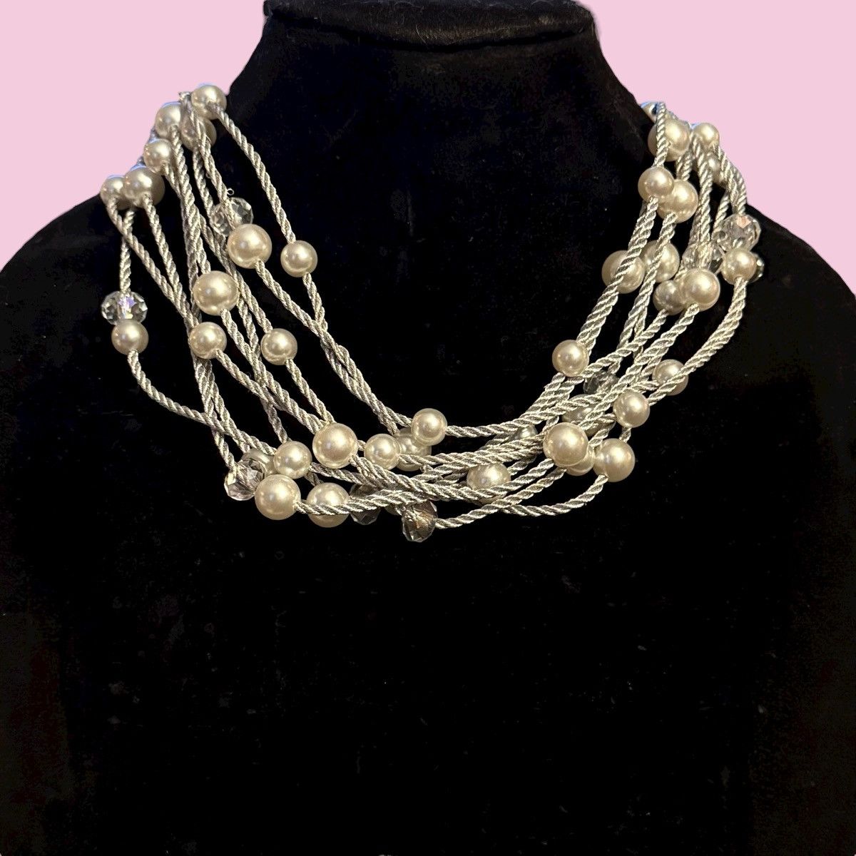 Other New York & Company multi strand silver cord /pearls necklace Size ONE SIZE - 1 Thumbnail