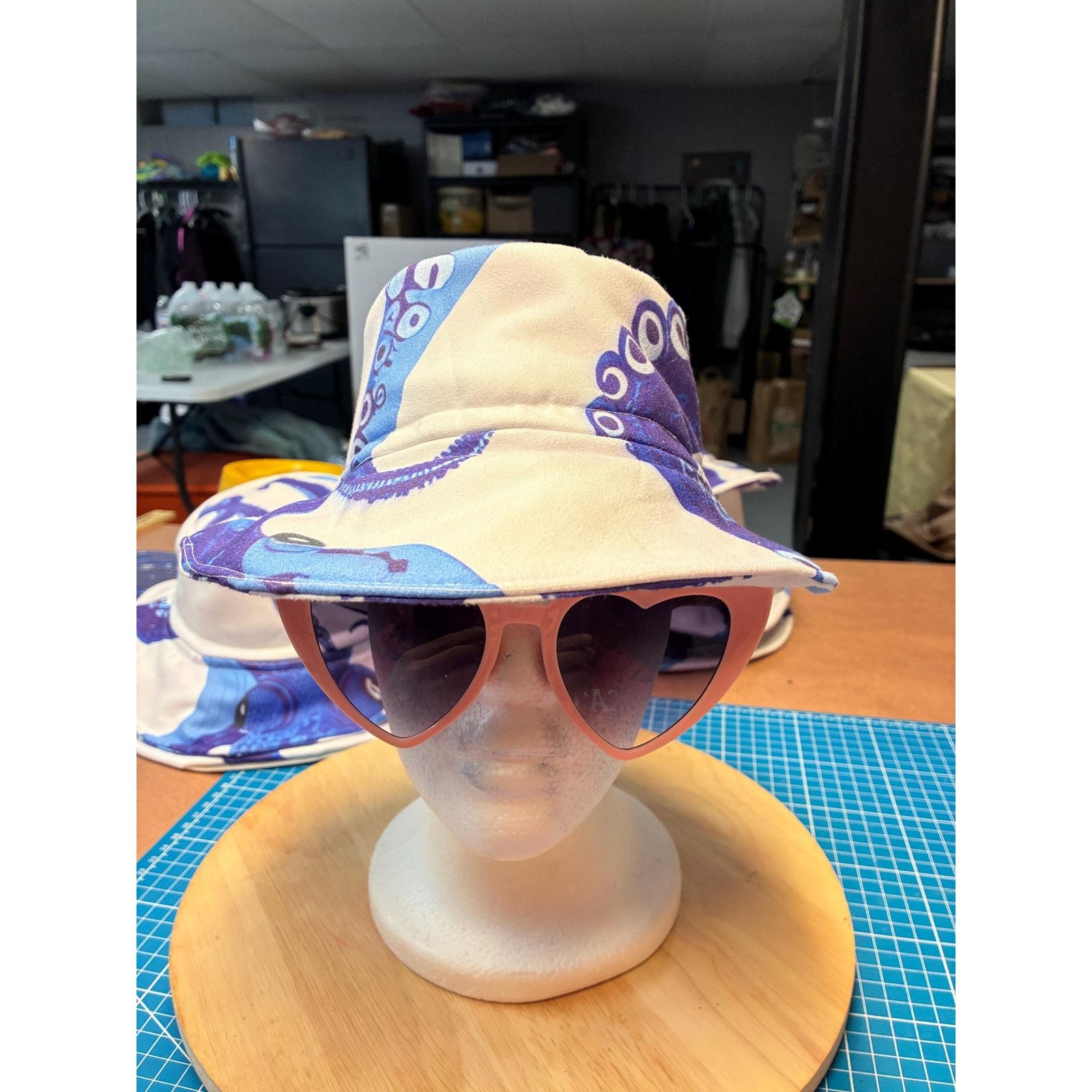 Other Upcycled Coastal Bucket Hat – Blue & White Octopus Print, Size ONE SIZE - 2 Thumbnail