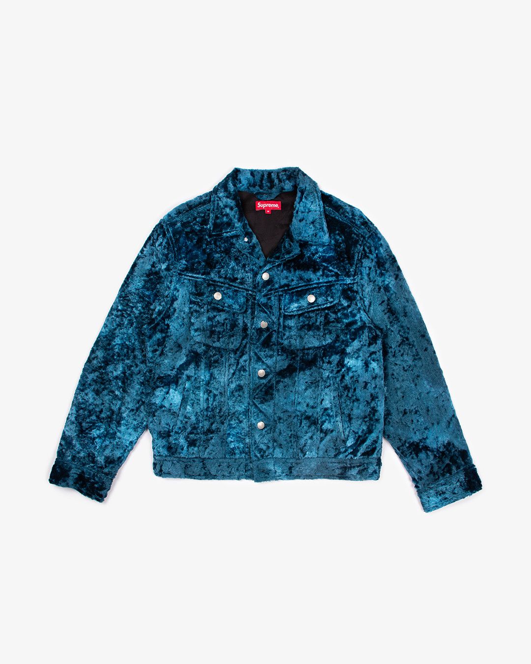 image of Supreme Blue Crushed Velvet Trucker Jacket, Men's (Size Medium)