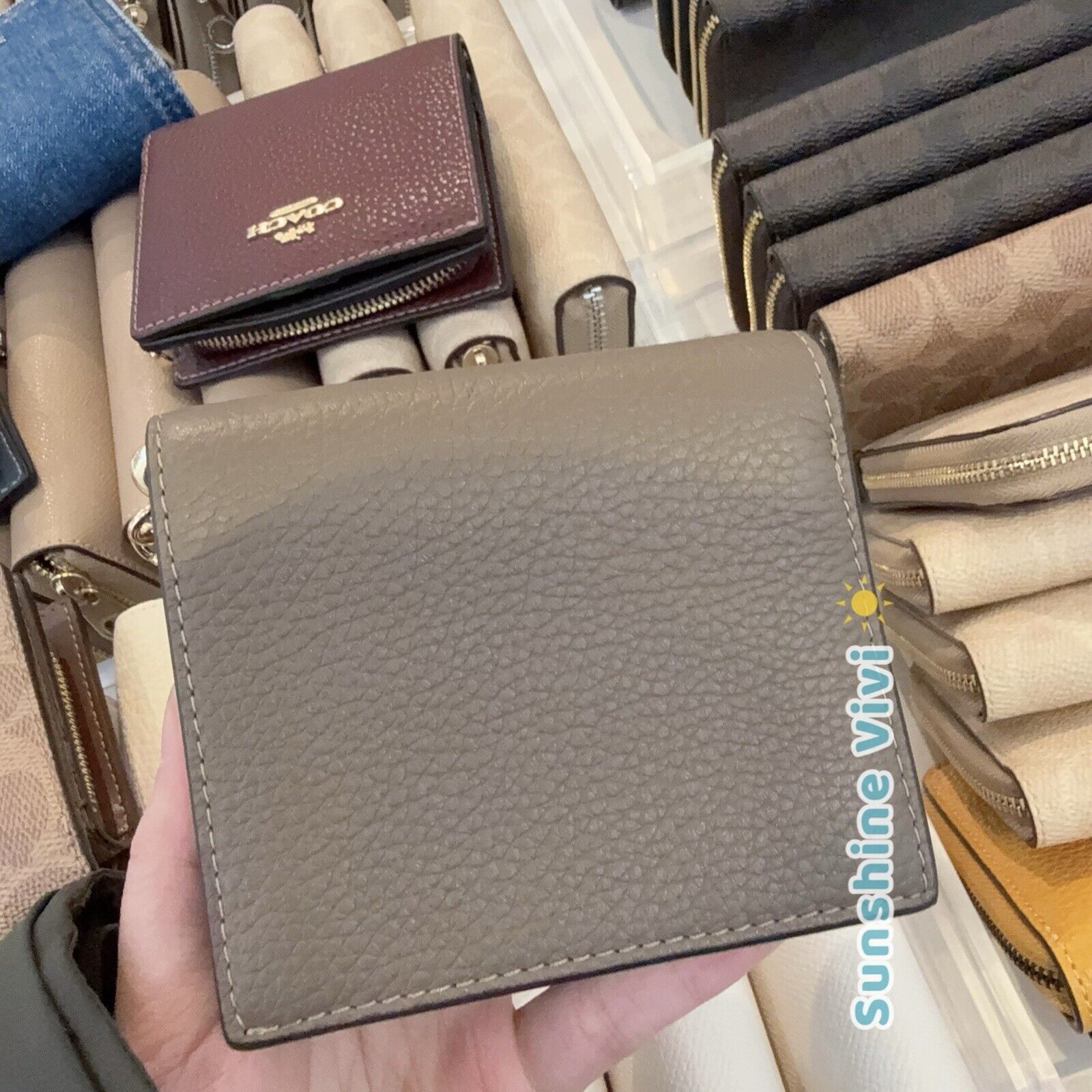 Coach NWT Coach C2862 Leather Snap Card Case Wallet Dark Stone Size ONE SIZE - 2 Thumbnail