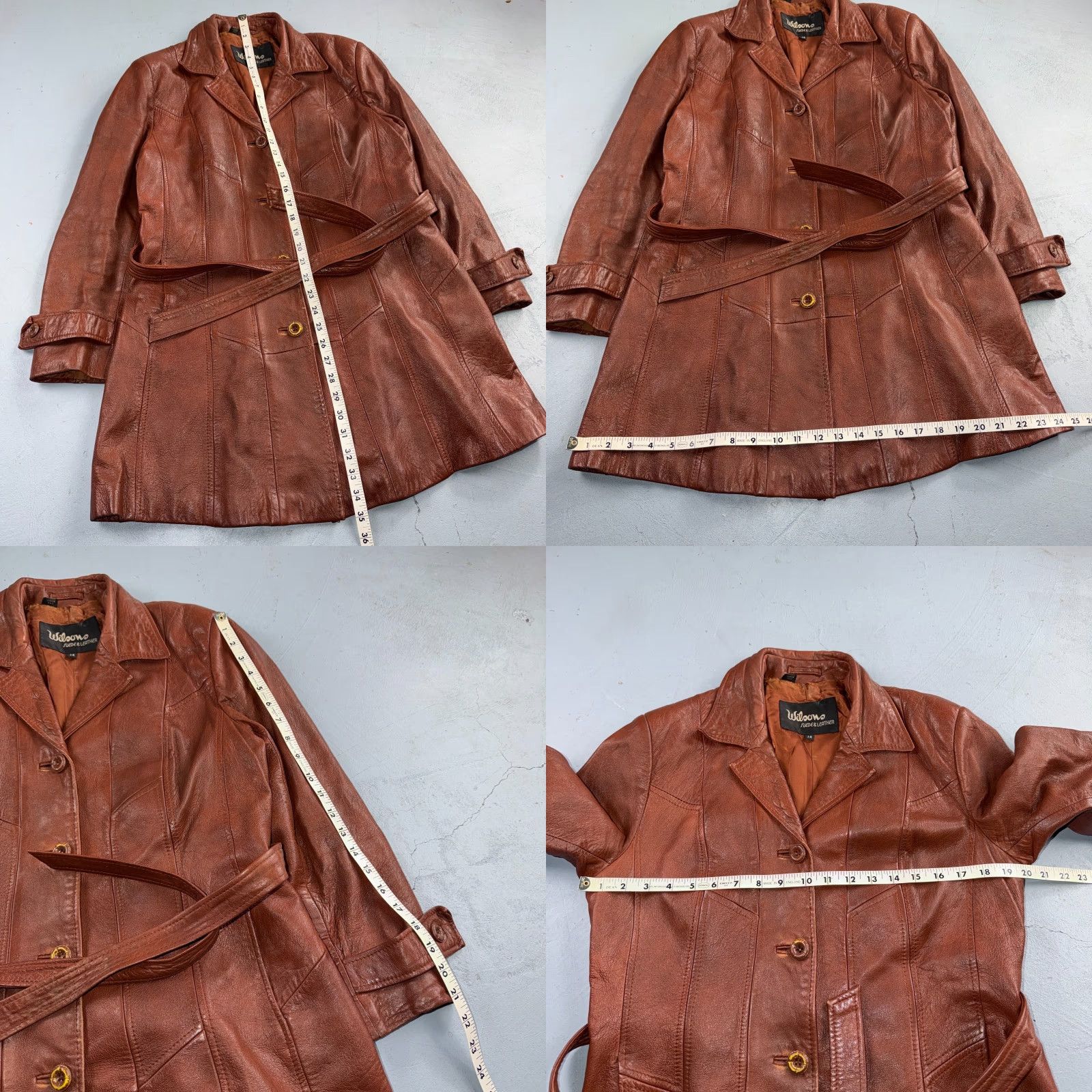 Vintage VTG Wilsons Women's Brown 100% Leather Jacket Trench Coat Car Belted 80s 90s Size XL / US 12-14 / IT 48-50 - 9 Thumbnail