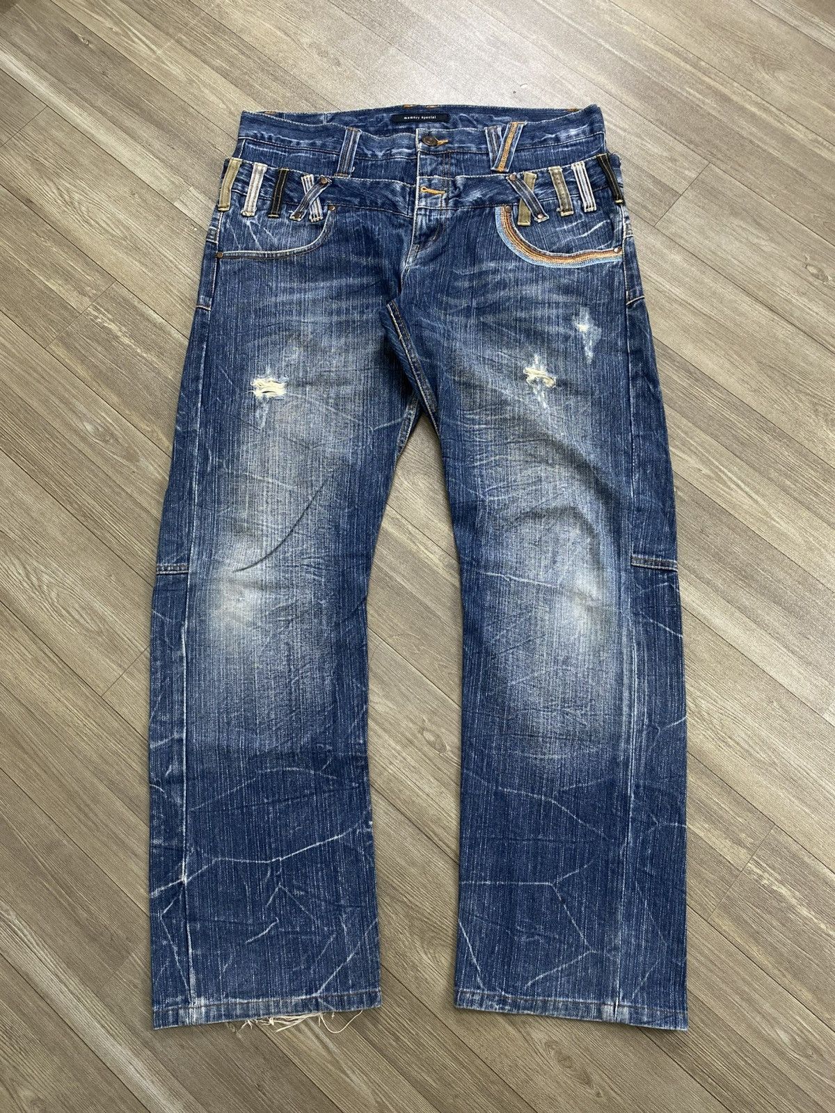 Japanese Brand 2000s Japanese Double Waist Distressed Punk Lgb Jeans Y2K Size US 33 - 1 Thumbnail