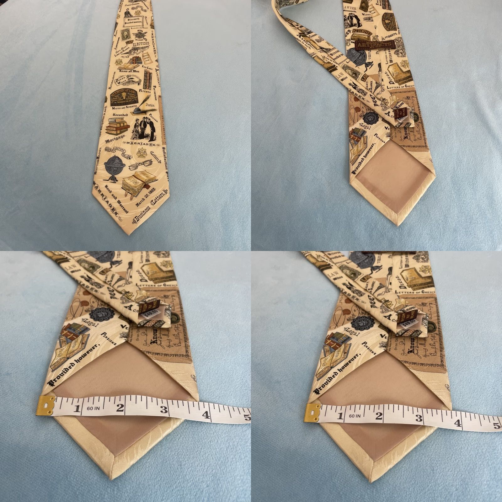 Vintage Museum Artifacts Silk Tie Men Classic 57" 4" Handmade Cream Tan Brown Geometric History American Judge Artifact 57" Silk Tie Mens Size ONE SIZE - 10 Thumbnail