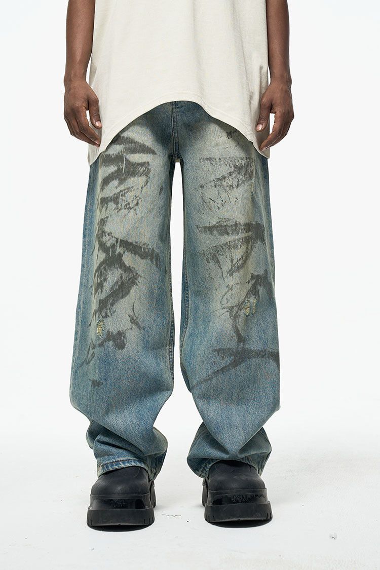 Jean × Vintage Washed Vintage Loose Dirty Jeans Size US 33 - 1 Thumbnail