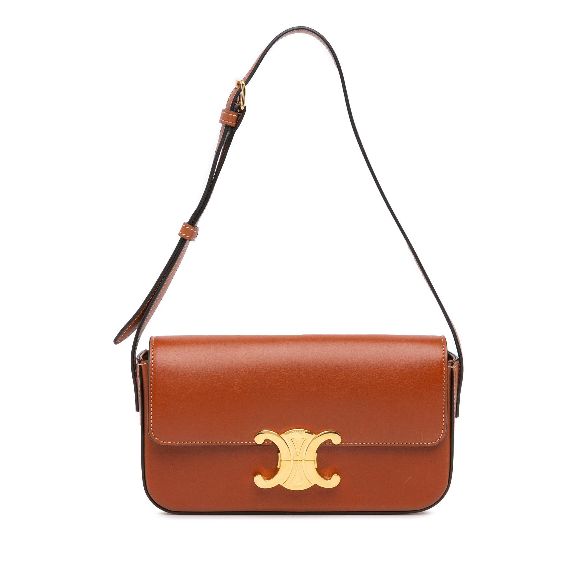 Celine Celine Triomphe Leather Claude Shoulder Bag Brown Size ONE SIZE - 1 Thumbnail