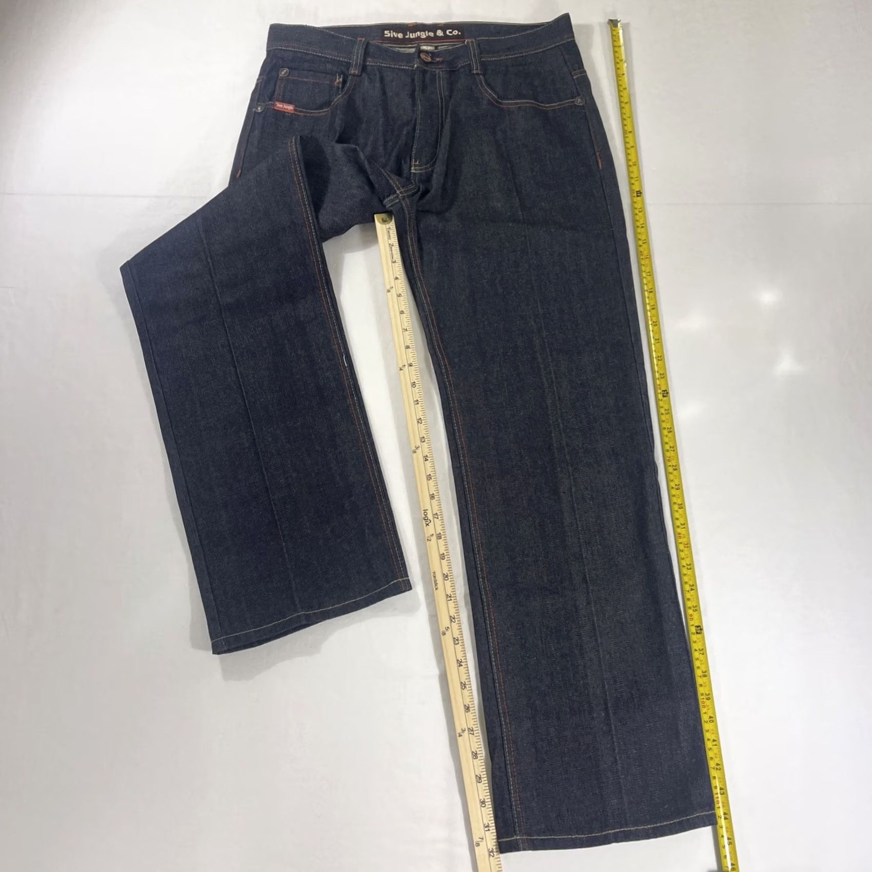 CO VINTAGE 5ive Jungle & Co Jeans 36 Mens Dark Blue 5-Pocket Distressed Wide-Leg Cotton Denim Hip Hop Baggy 90s Style Casual Mens Jeans Size US 36 / EU 52 - 3 Thumbnail