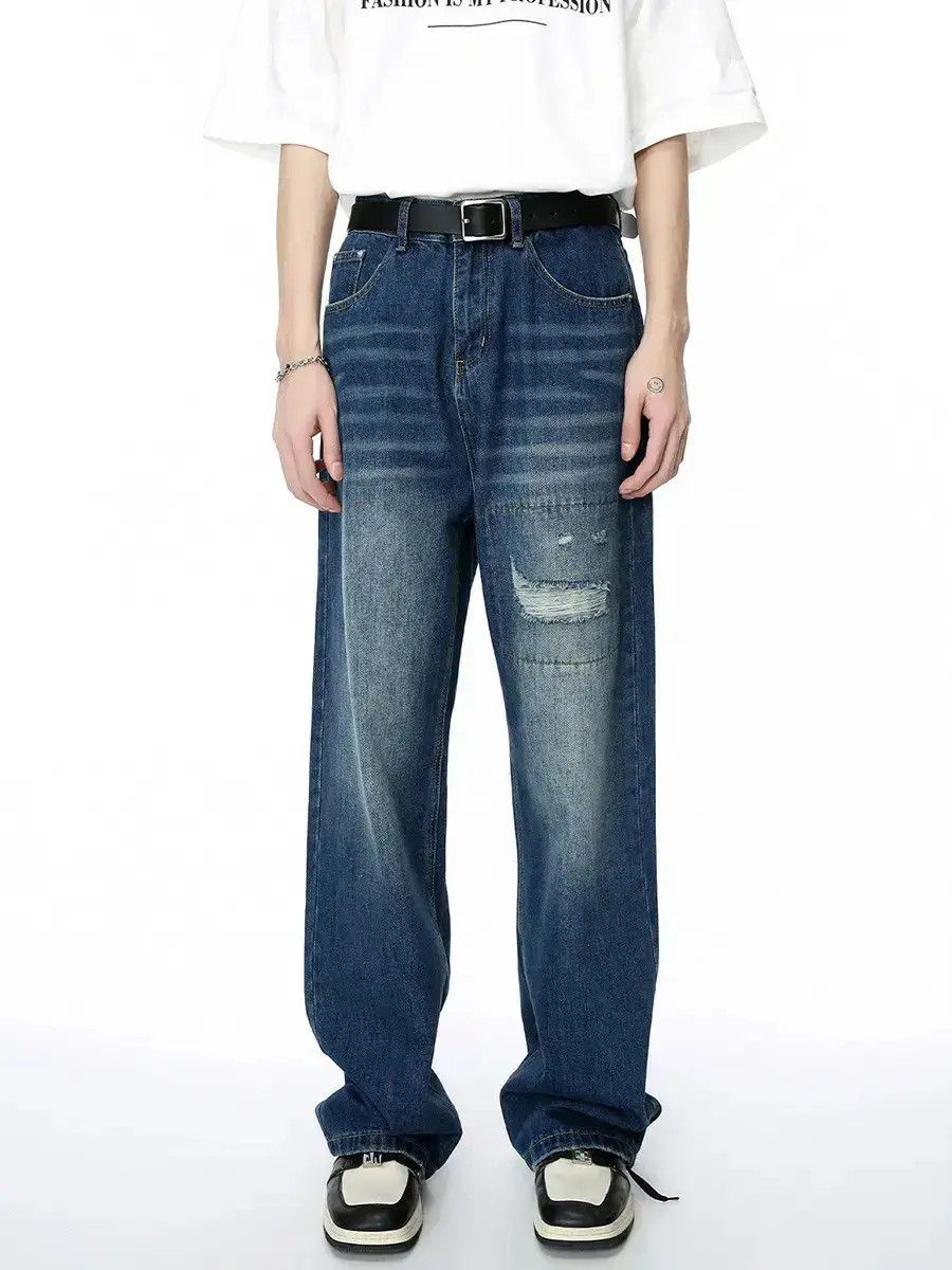 Japanese Brand Retro loose straight leg ripped jeans Size US 32 / EU 48 - 6 Thumbnail