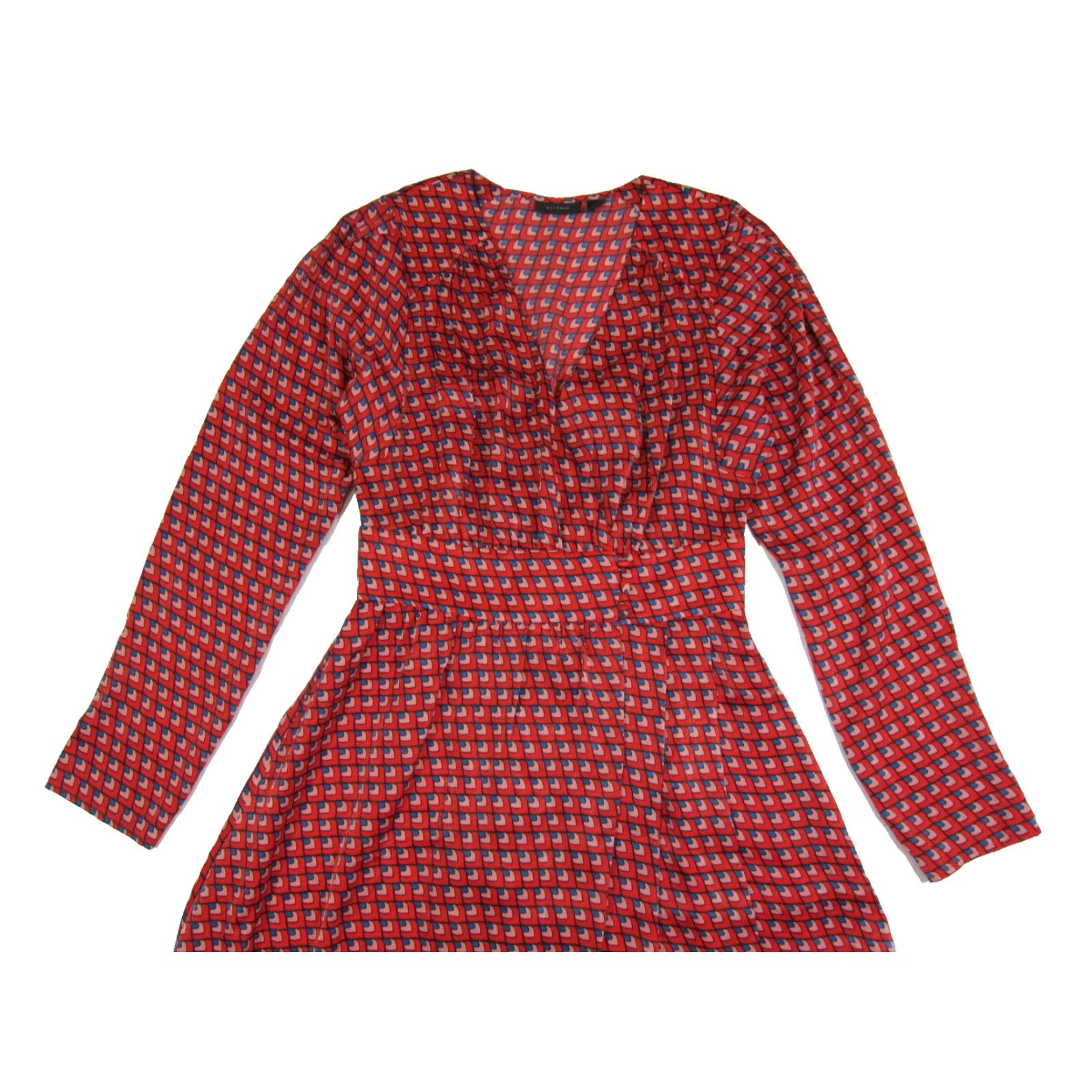 Vintage Halogen Red Blue Pink Silky Geometric Long Sleeve V-Neck Long Dress Women 6 Size M / US 6-8 / IT 42-44 - 5 Thumbnail