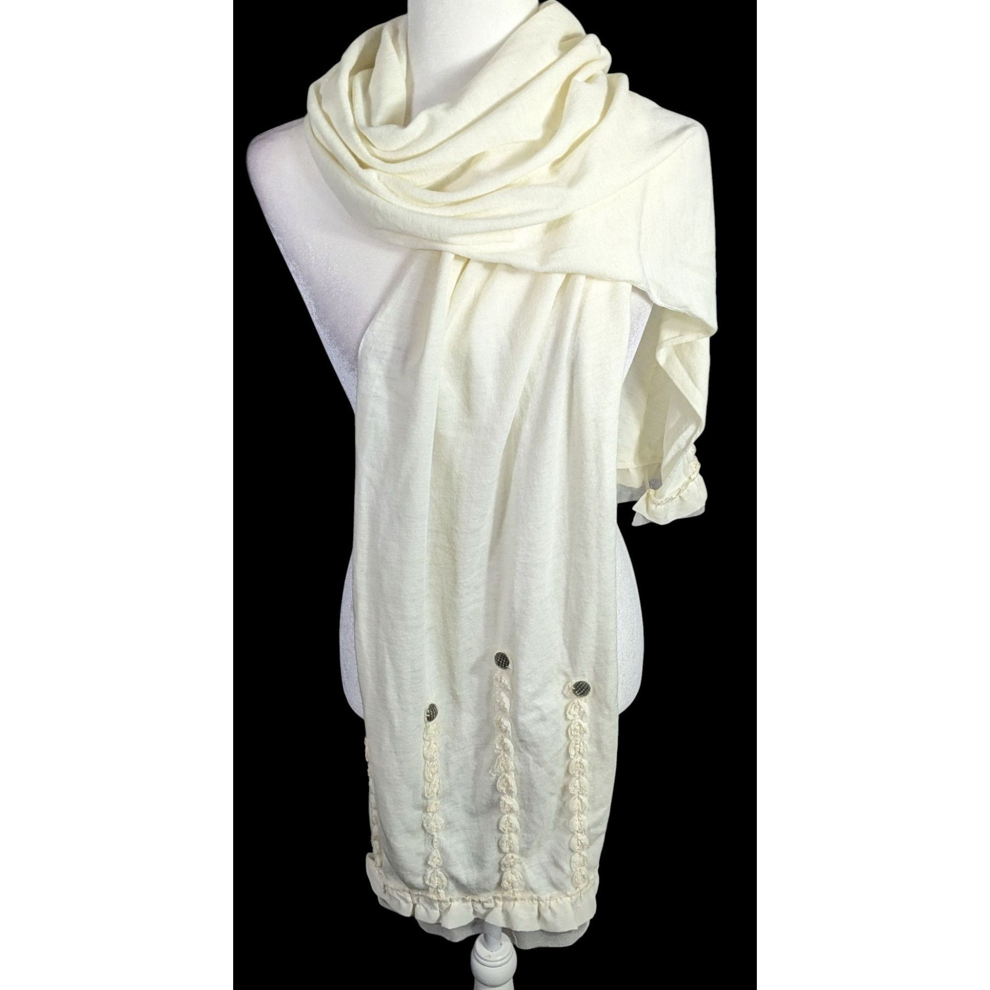 Other Vintage French Coquette White Scarf With Lace & Button Accen Size ONE SIZE - 1 Thumbnail