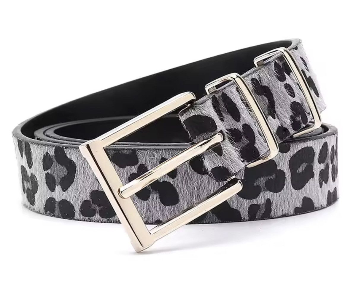 Japanese Brand Leopard Print Calf Hair Effect Belt | Slim 3cm Size 32 - 2 Thumbnail