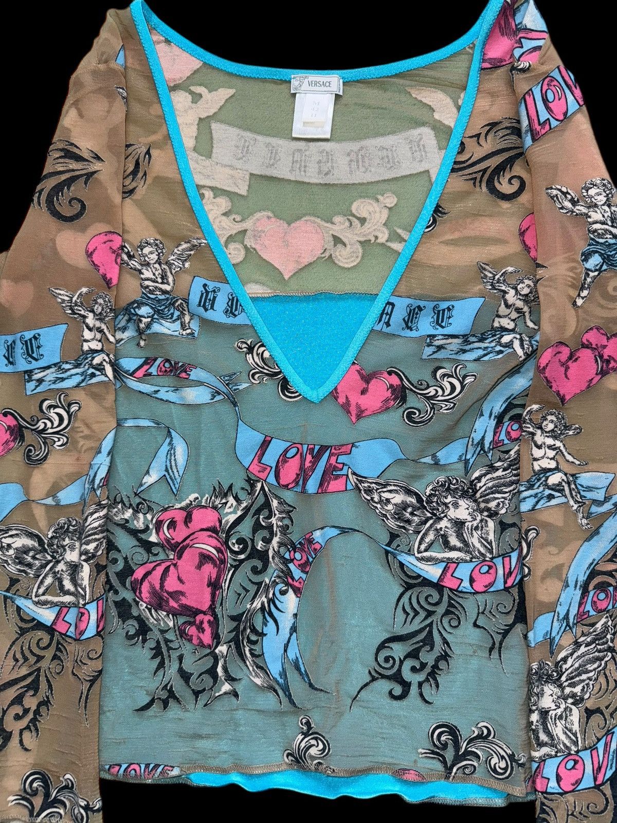 Versace Vintage Versace Sheer Mesh Top Blouse Tattoo Angels Print Size M / US 6-8 / IT 42-44 - 5 Thumbnail