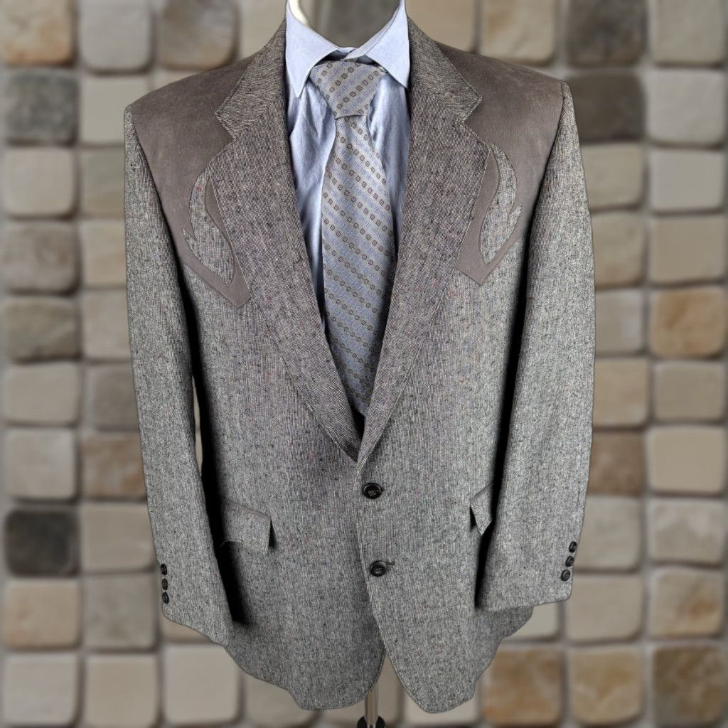 YOKE VINTAGE Circle S Mens Western Blazer 44L Gray Tweed Rockabilly Cowboy Jacket Size 44R - 1 Thumbnail