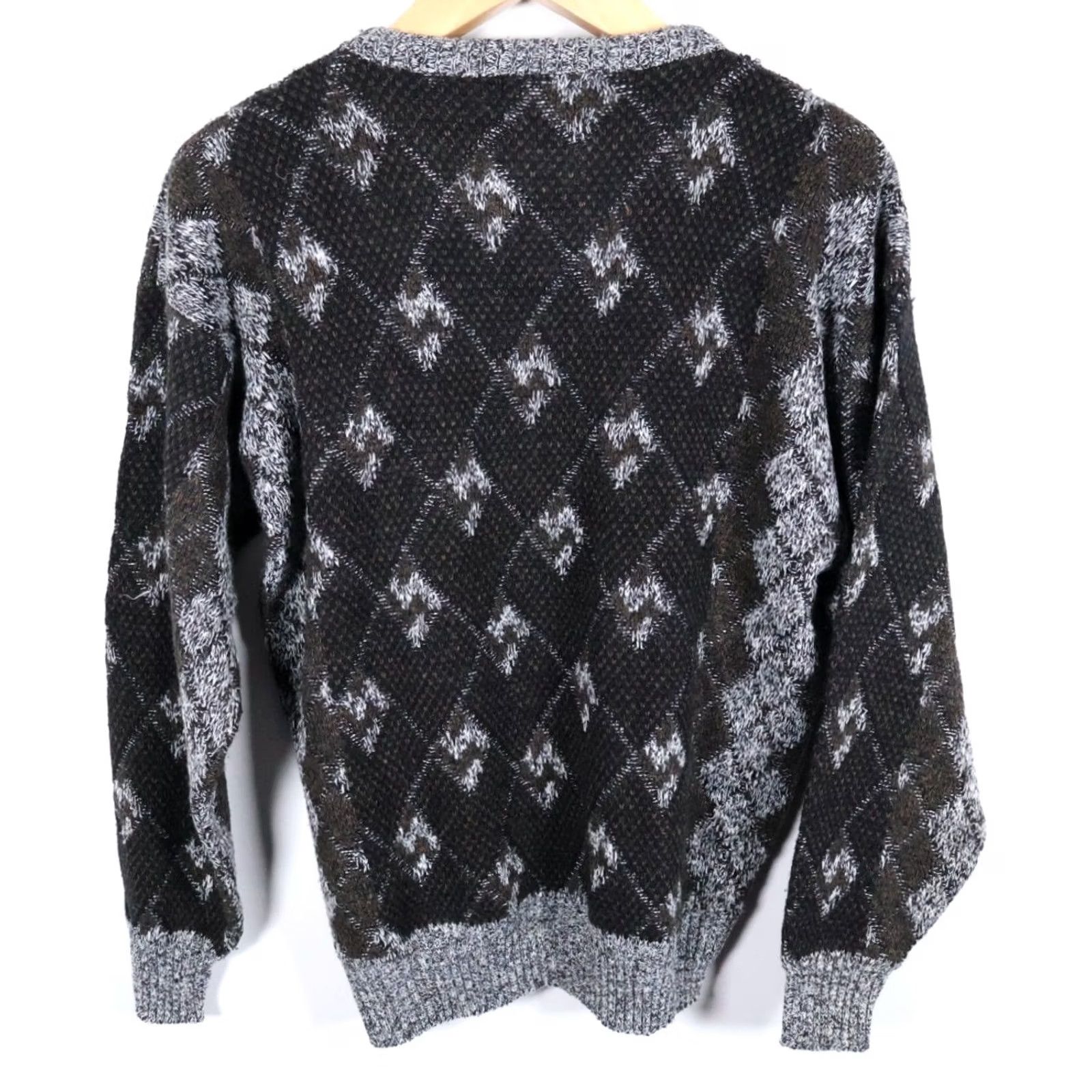 Vintage VINTAGE Chunky Knit 90s Dad Retro Gray Brown Diamond Pattern Sweater Men's Large Size US L / EU 52-54 / 3 - 2 Thumbnail