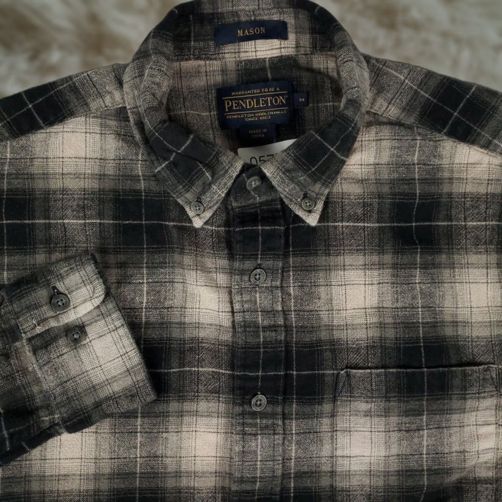 Pendleton Pendleton Button-Up Shirt Mens Medium Gray Beige Plaid Flannel Long Sleeve Size US M / EU 48-50 / 2 - 1 Thumbnail