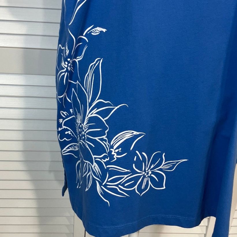 Blair Blair Anytime Boho Blue White Floral Tunic Blouse XLG Size XL / US 12-14 / IT 48-50 - 3 Thumbnail