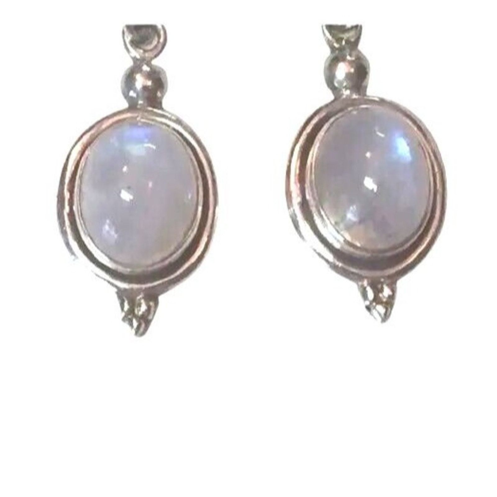 The Unbranded Brand Natural Rainbow Oval Moonstone Sterling Silver 925 Earrings Size ONE SIZE - 7 Thumbnail
