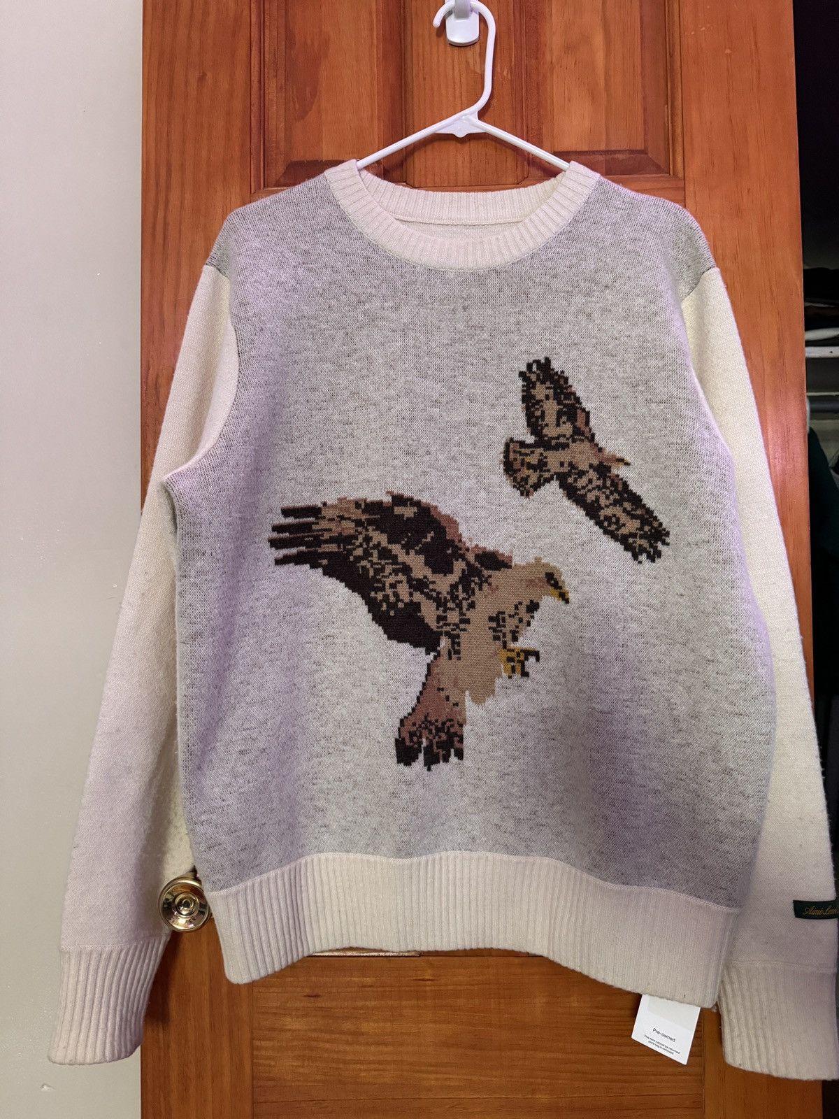 image of Aime Leon Dore Peregrine Falcon Knit Sweater in Beige, Men's (Size Medium)