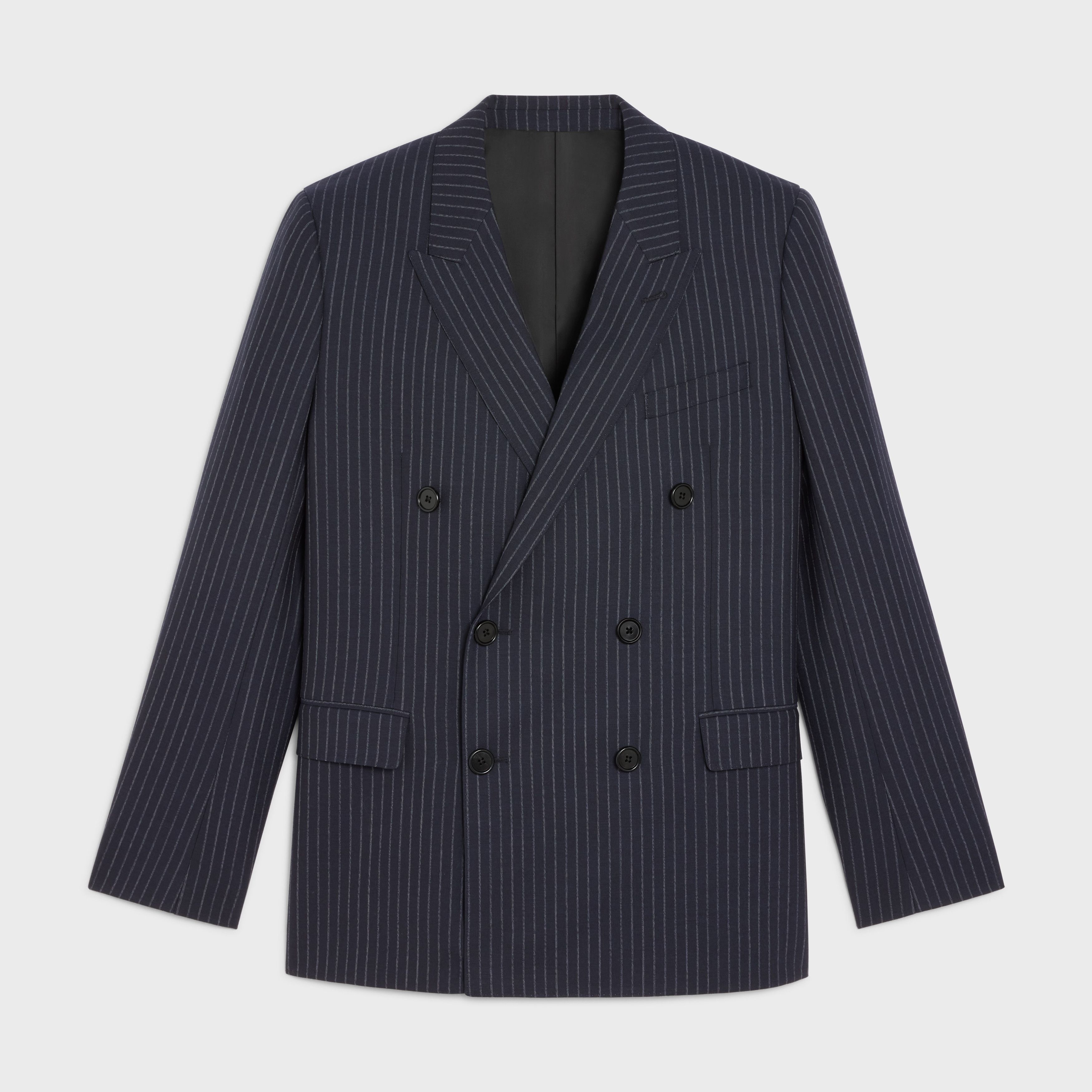 Celine × Hedi Slimane 22SS Double Breasted Navy Chalk Stripe Suit Wool Rectangle Size 44R - 6 Thumbnail