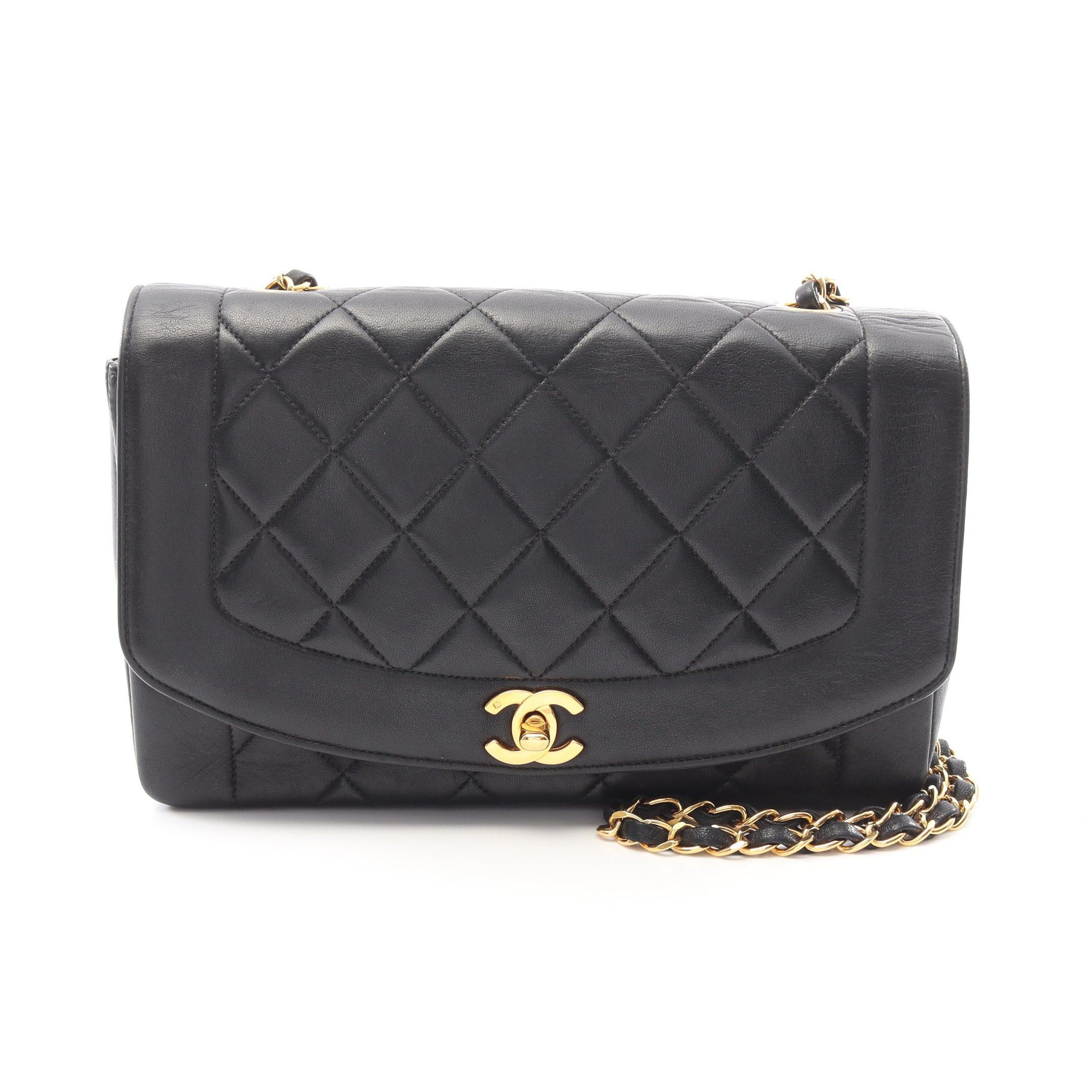 Chanel Chanel Matelasse Diana Flap Chain Shoulder Bag Lambskin Black Gold Hardware Size ONE SIZE - 1 Thumbnail