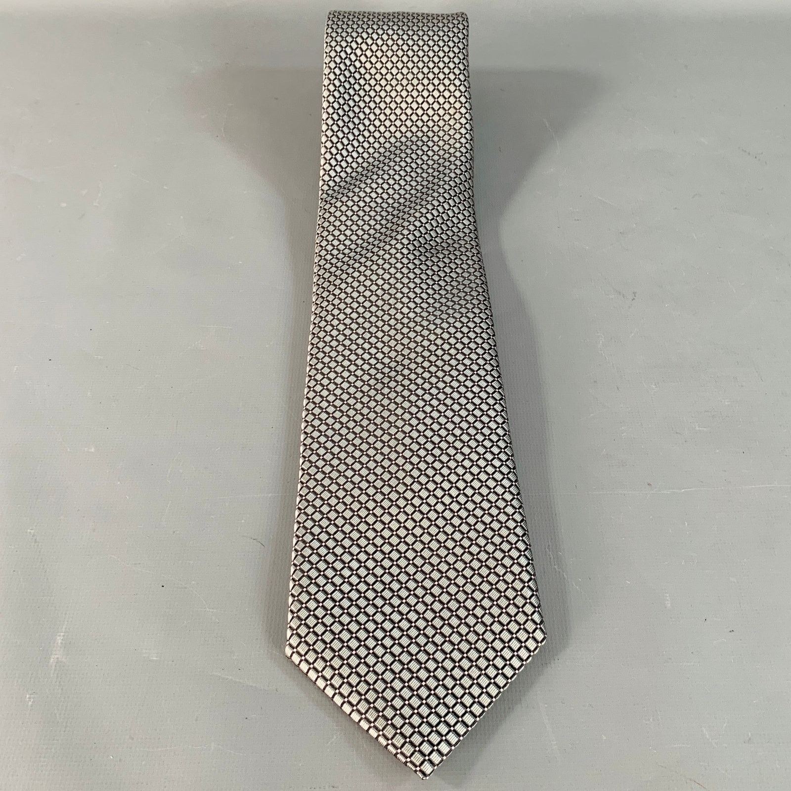 Ermenegildo Zegna ERMENEGILDO ZEGNA One Size Silver Black Checkered Silk Tie Size ONE SIZE - 3 Thumbnail