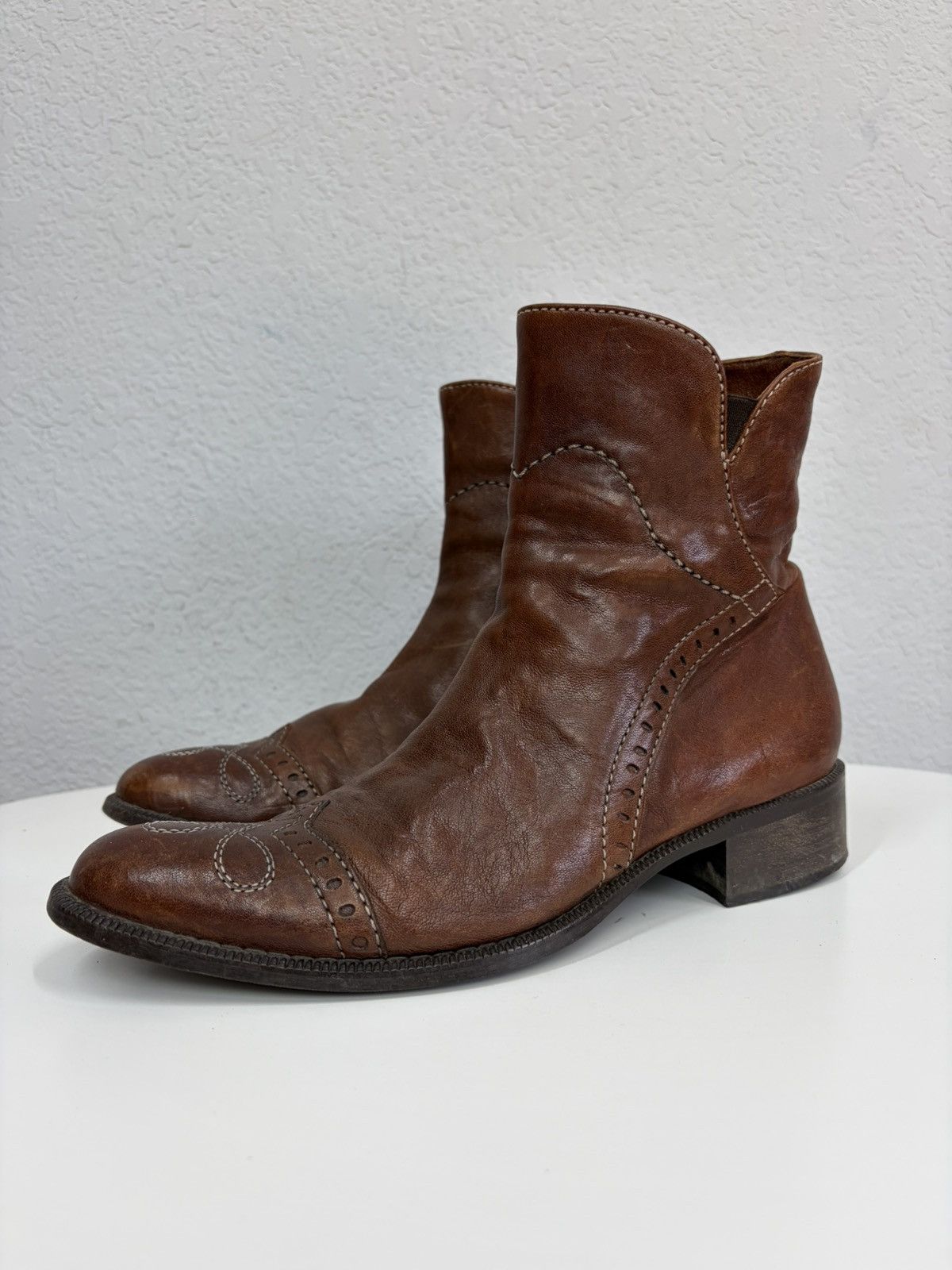 If Six Was Nine Vintage Y2K Guidi CCP Style Distressed Leather Biker Boots Size US 7 / EU 40 - 4 Thumbnail