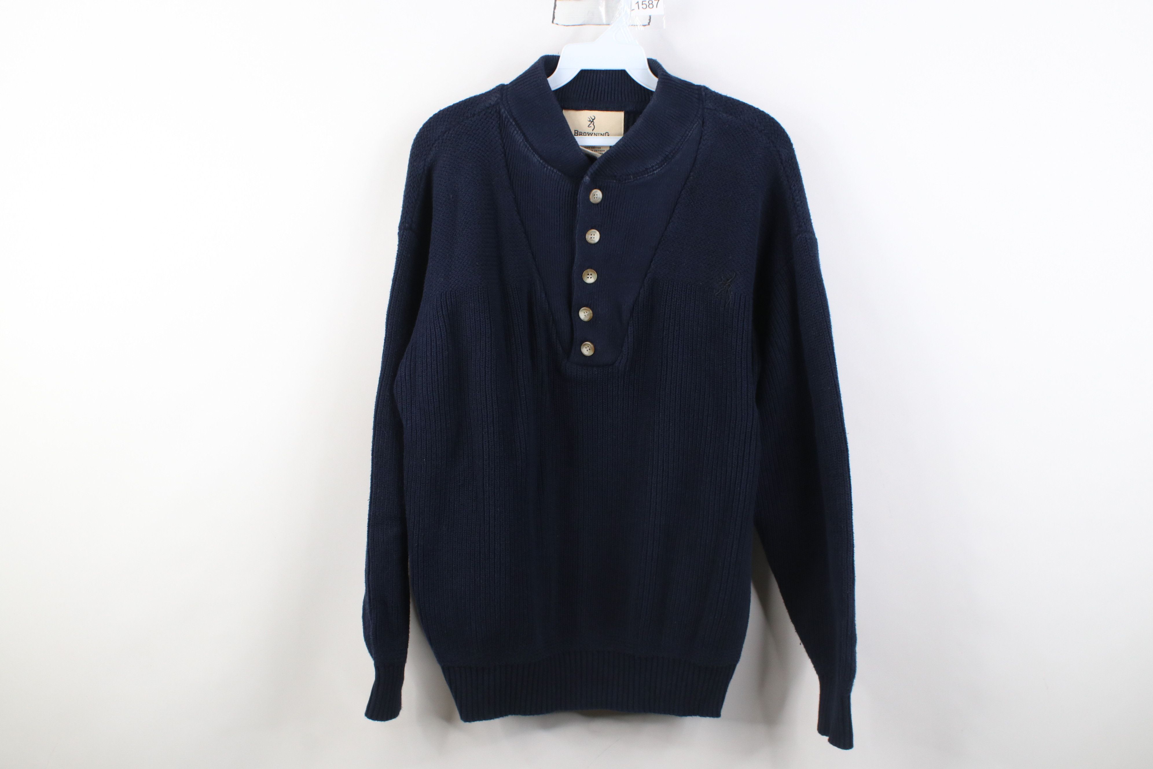 Vintage Vintage 90s Streetwear Ribbed Knit Henley Sweater Blue Size US M / EU 48-50 / 2 - 1 Thumbnail