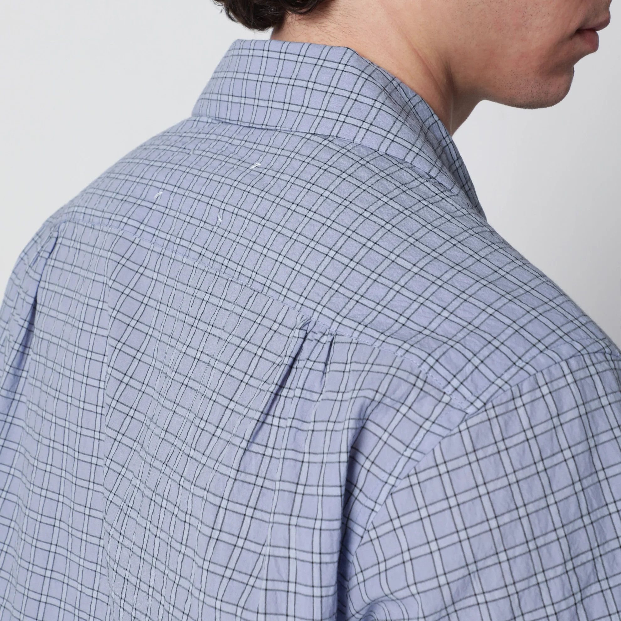 Maison Margiela o1d2blof0526 Check Bowling Button Shirt in Light Blue Size US M / EU 48-50 / 2 - 4 Thumbnail