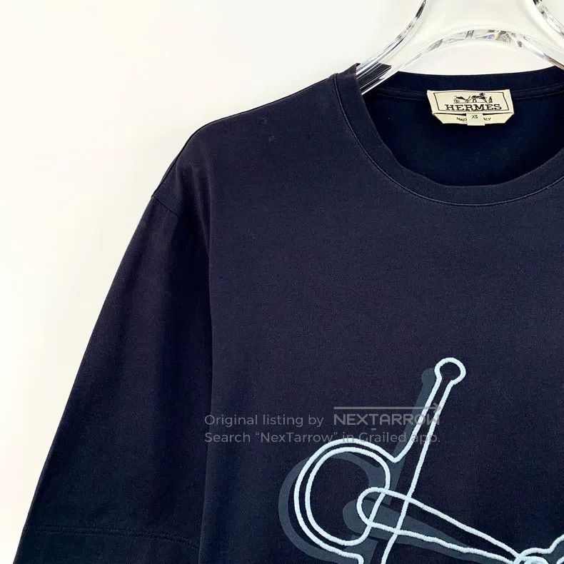 Hermes Hermes Navy Blue Horseshoe Button Embroidered Cotton Round Size XS / US 0-2 / IT 36-38 - 3 Thumbnail
