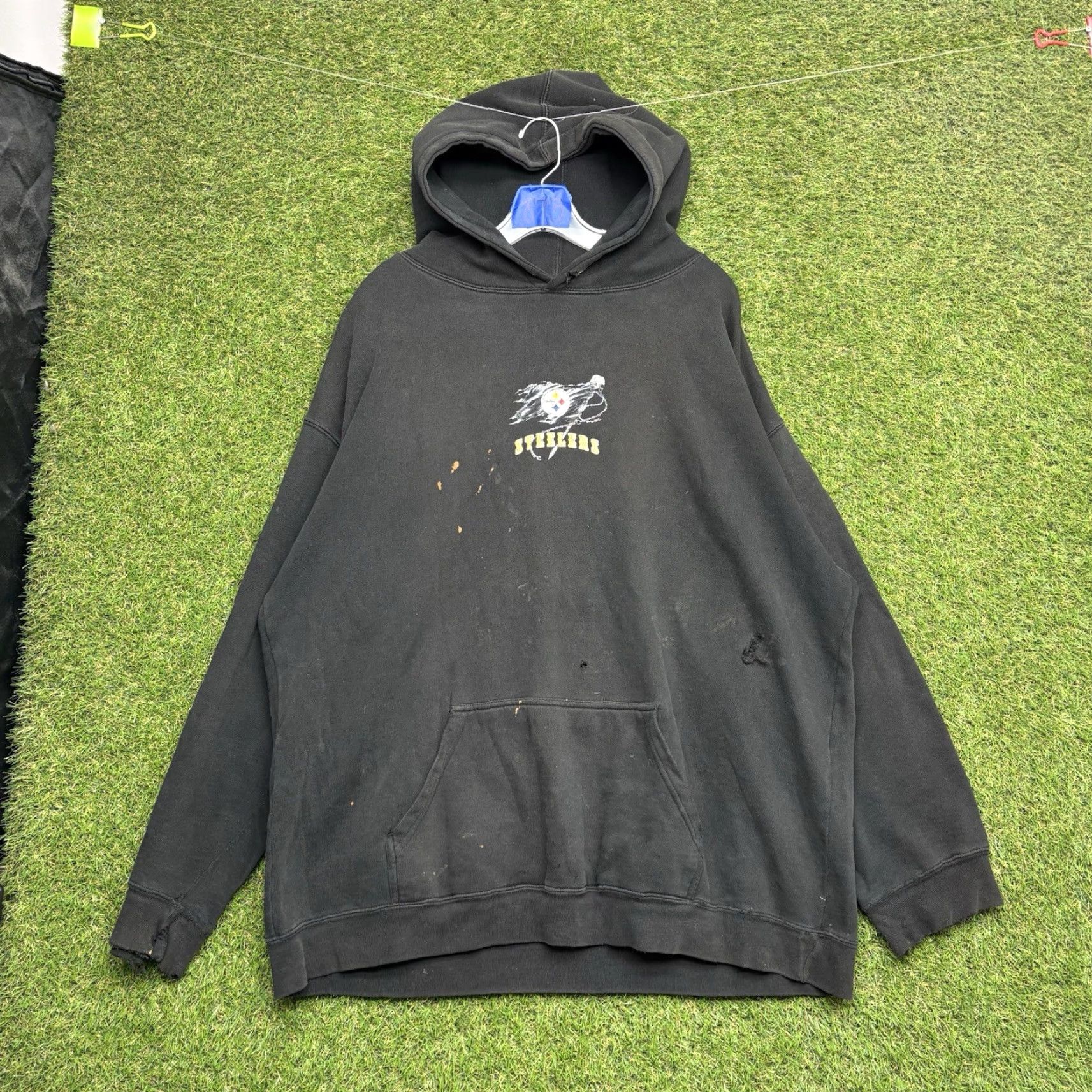 NFL VINTAGE Pittsburgh Steelers Hoodie Mens XL Black NFL Grinding Out Y2K Sweatshirt Size US XL / EU 56 / 4 - 4 Thumbnail