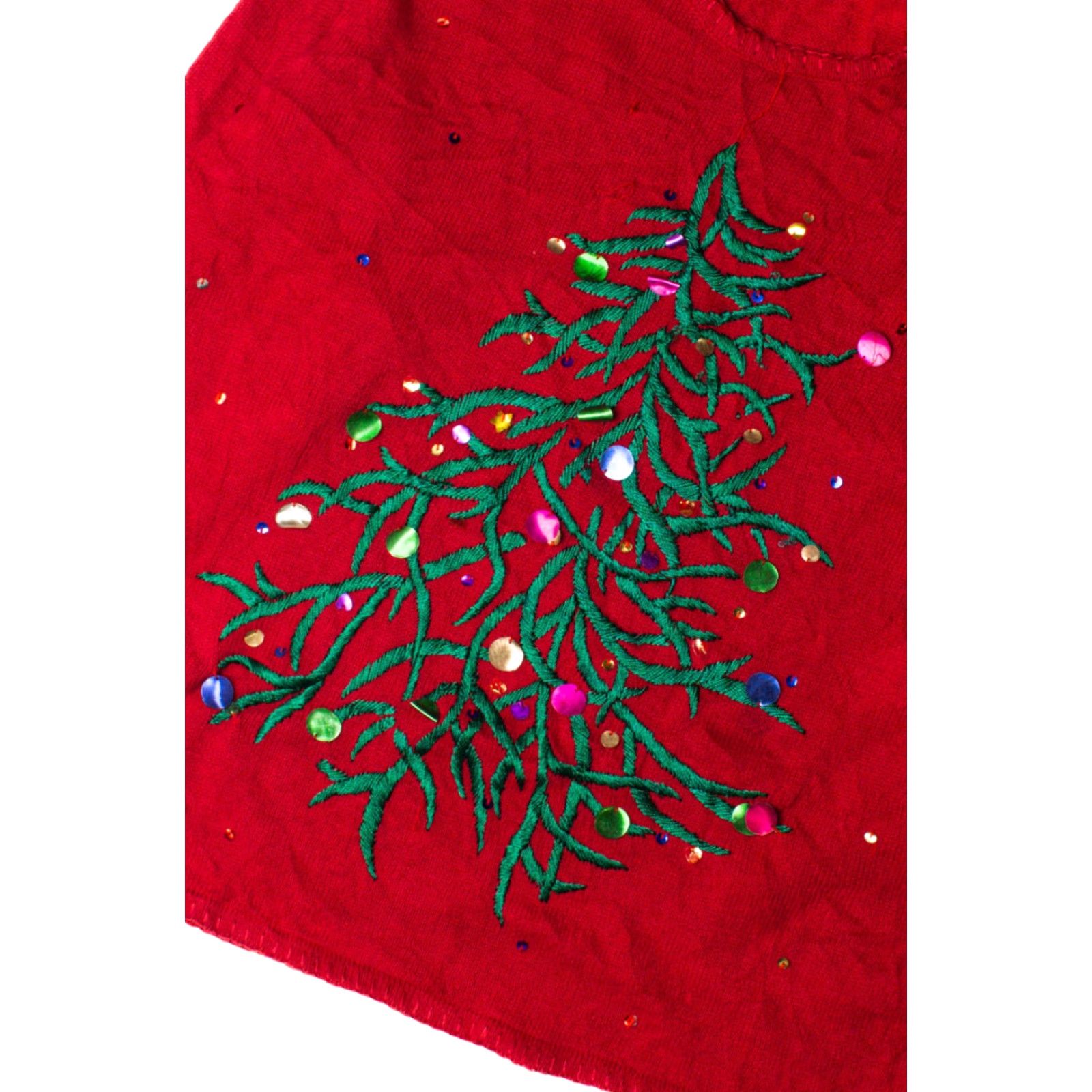 Vintage VINTAGE Arrviste Woman Sparkle Sparkle Tree Ugly Christmas Pullover Pullover XX-Large Red Ramie Cotton Women’s XXL Xmas Tree Flair 1950s 60s Ragstock Size XXL / US 16-18 / IT 52-54 - 2 Thumbnail