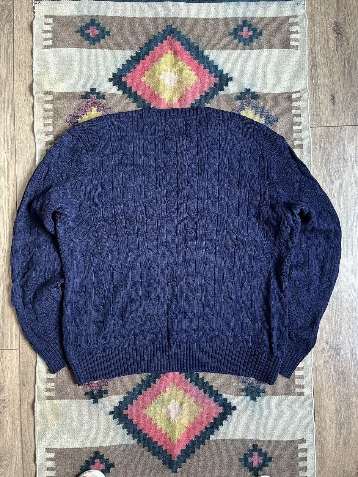 Polo Ralph Lauren Polo Ralph Lauren Men Navy Cable Knit Cotton Sweater Size US XL / EU 56 / 4 - 9 Thumbnail