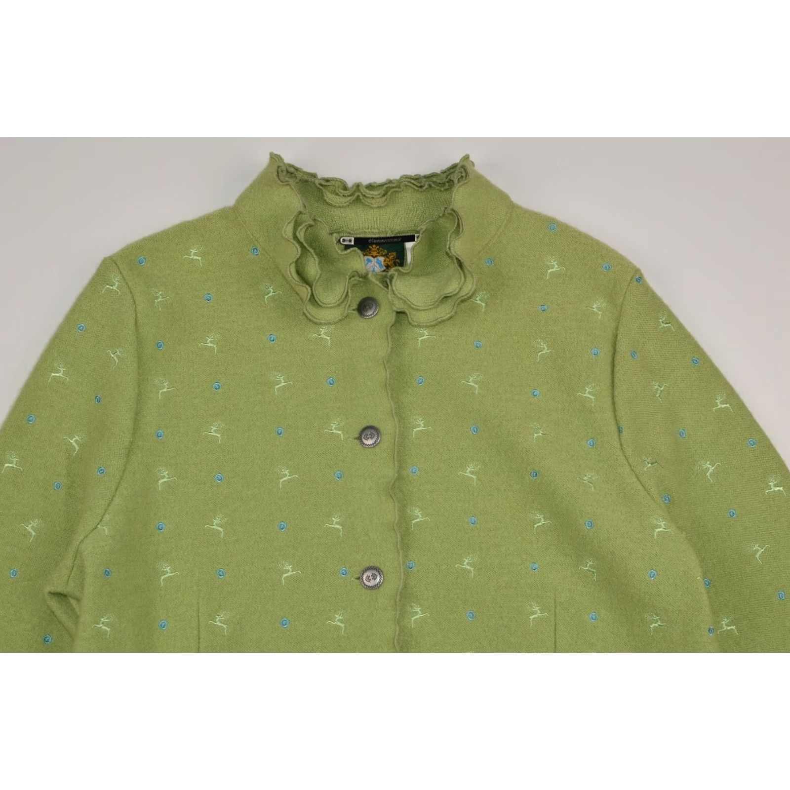 Vintage VINTAGE Hammerschmid Wmns Embroidered Deers Pattern Wool Cardigan Sweater Tyrol Sz D 50 Green Womens Cardigan Wool Embroidered Deers Pattern 50s Size XL / US 12-14 / IT 48-50 - 3 Thumbnail