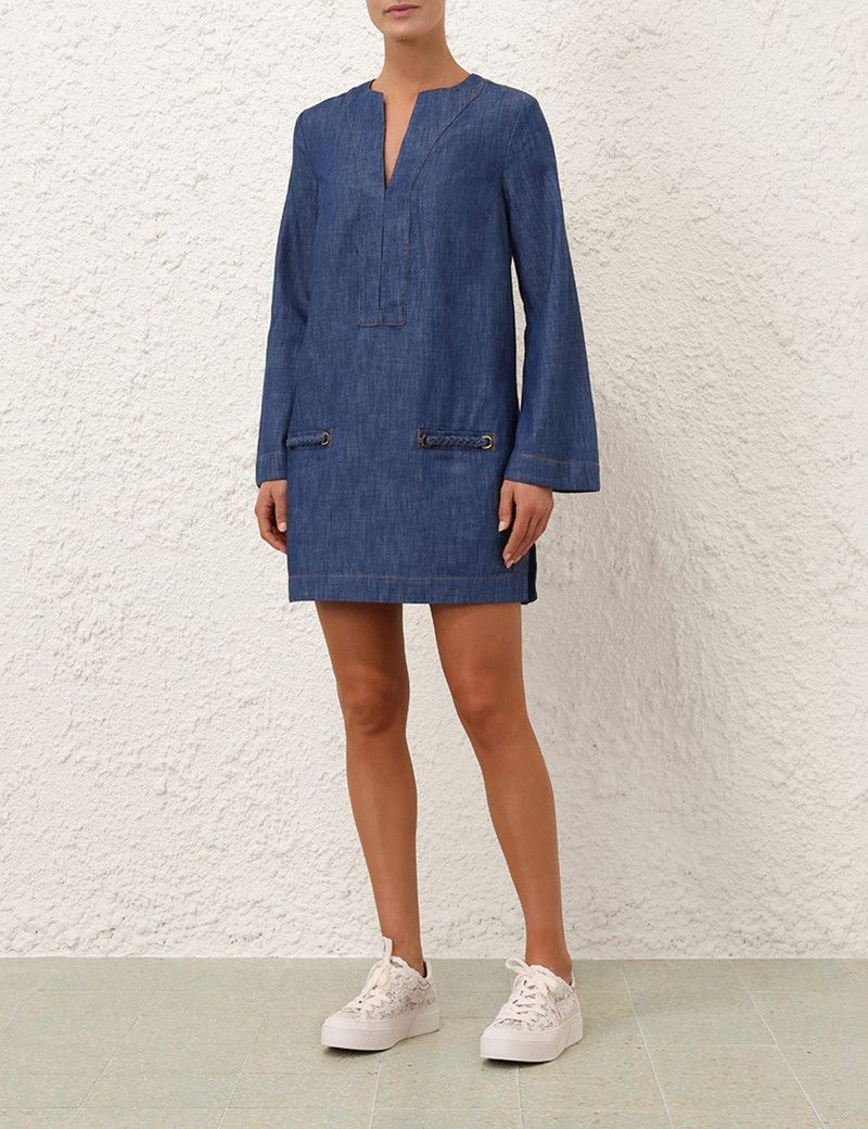 Zimmermann oc11z0226 Wylie Denim Tunic Dress In Blue Size L / US 10 / IT 46 - 7 Thumbnail