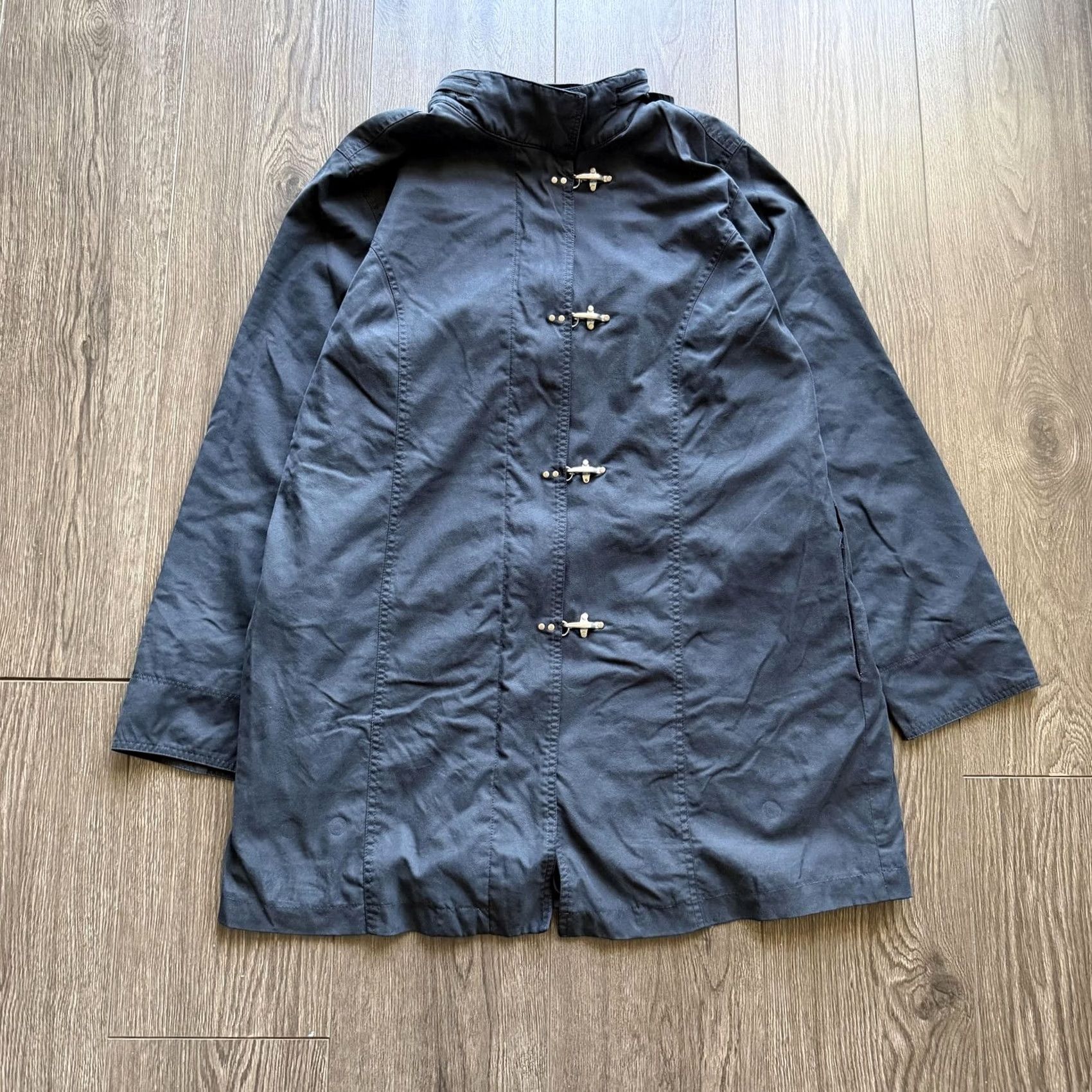 Denim & Co. Vintage Denim & Co. Coat Women Large Black Rain Coat Hooded Toggle Front Closure Mid-Length Size US L / EU 52-54 / 3 - 3 Thumbnail